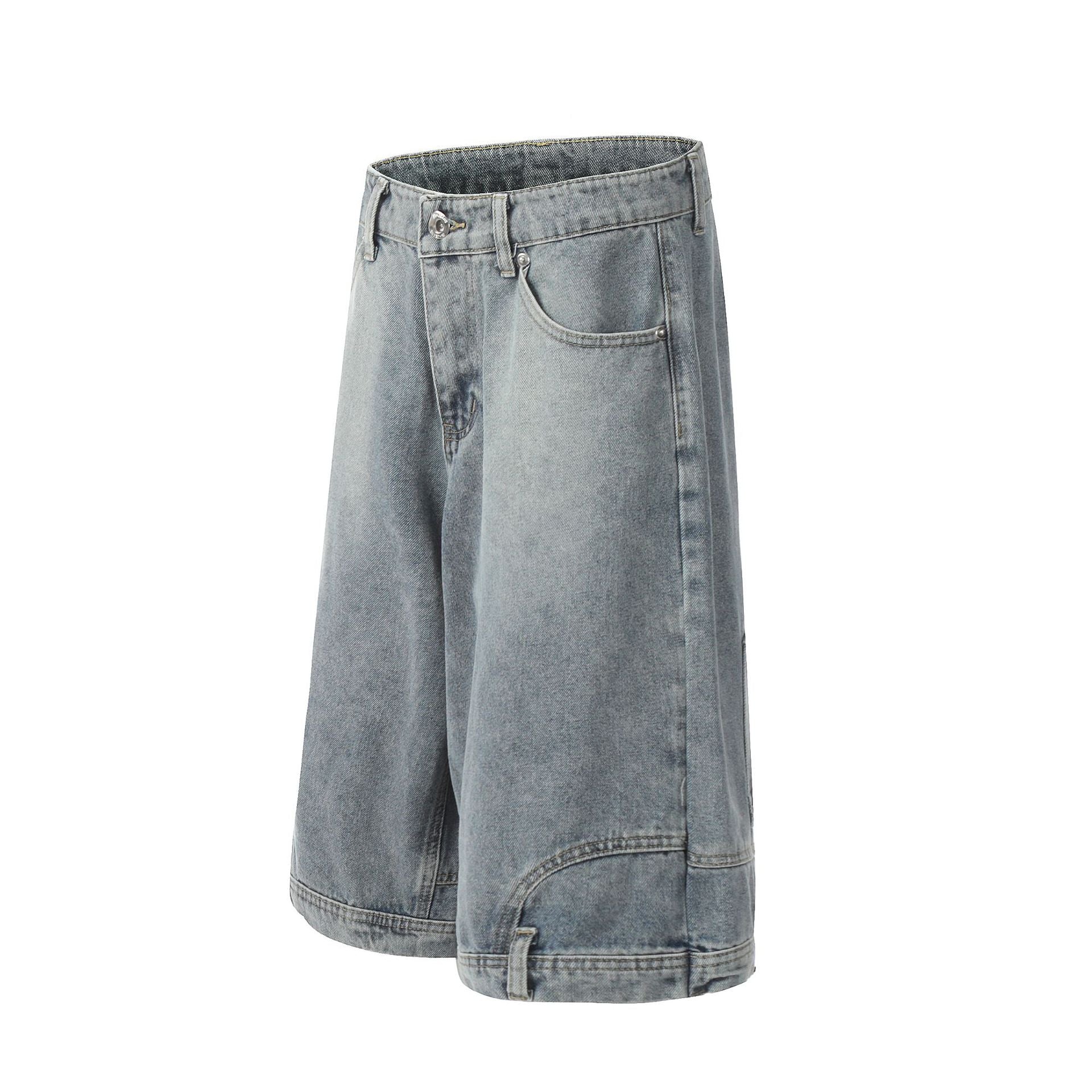 Washed Deconstruction Wide Leg Denim Jort