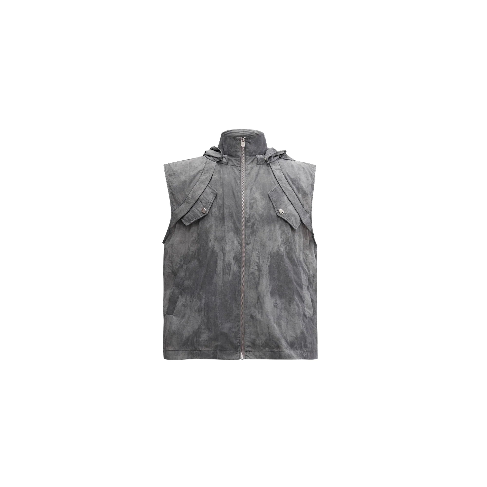 Zipper Hooded Sleeveless Jacket & Workwear Wide-Leg Straight Pants Setup