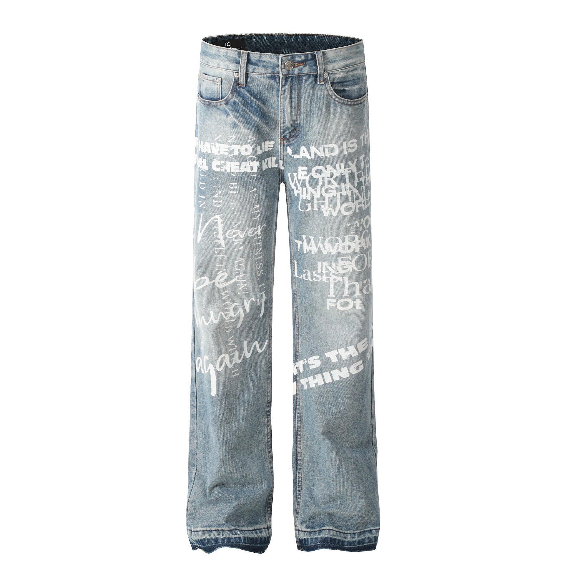 Letter Print Straight Denim Jeans