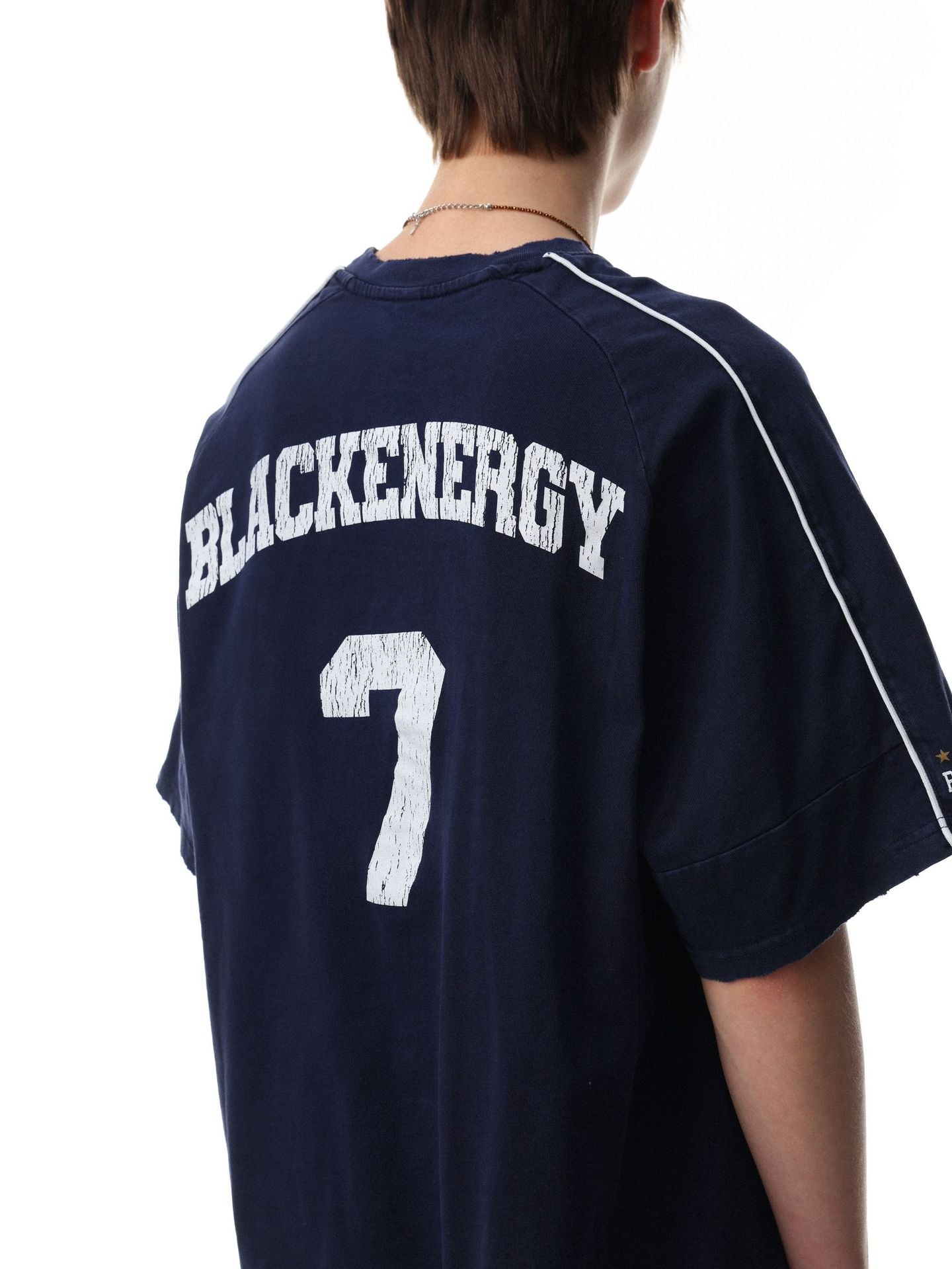 Letter Embroidery Piping Short Sleeve T-Shirt