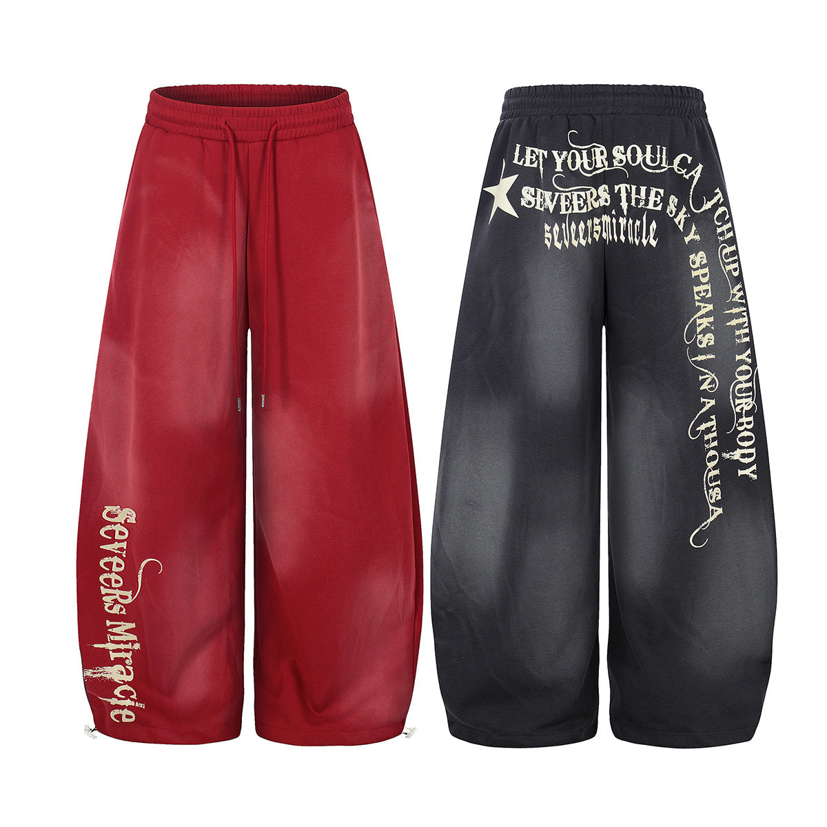 Washed Gradient Logo Print Wide Leg Sporty Pants