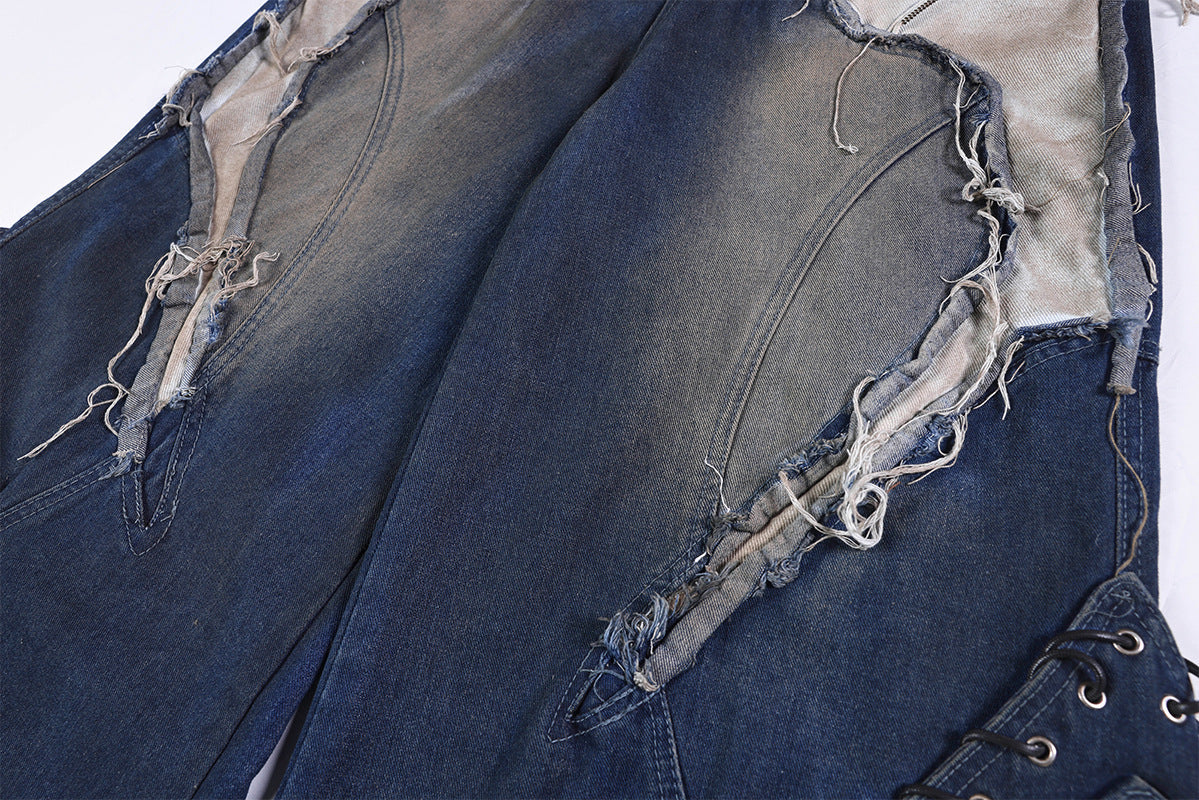 Heavyweight Washed Deconstructed Wide Leg Denim Jeans