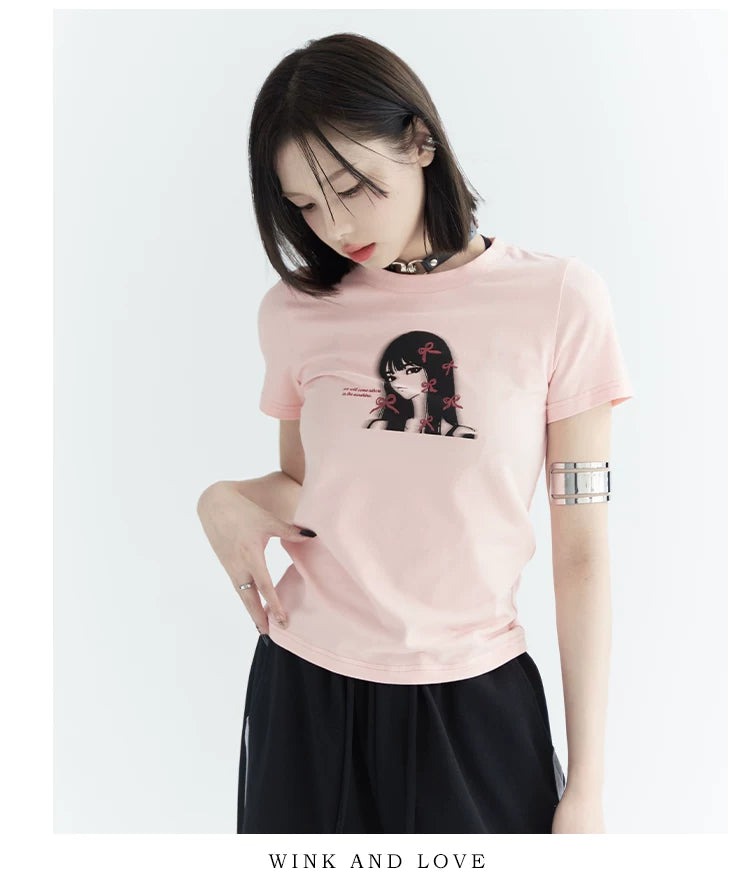 Girl Print Slim Fit Sleeve T-Shirt