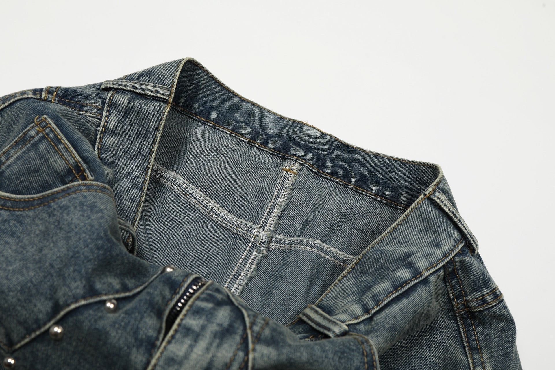 Star Patch Rivet Wide Leg Denim Jeans