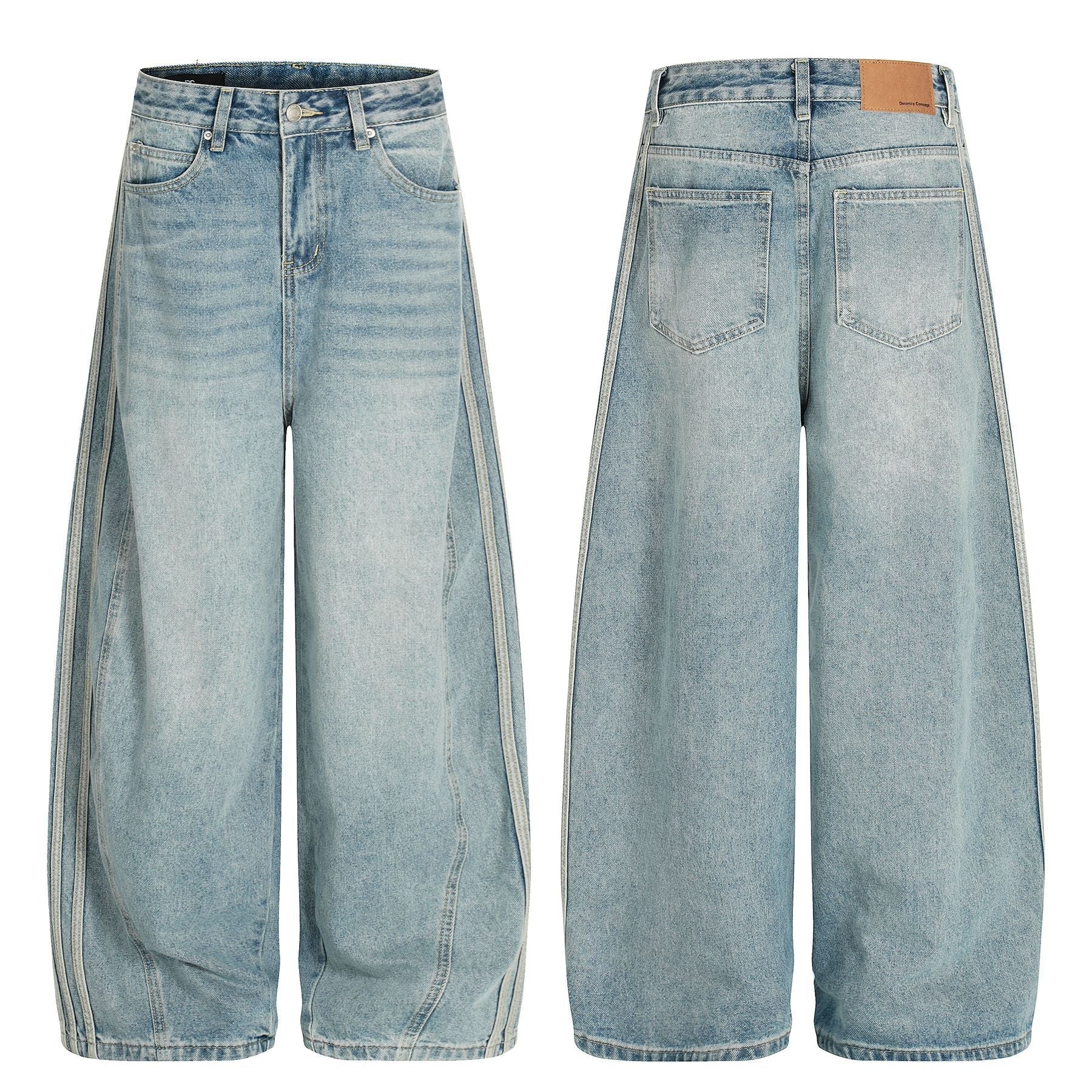Washed Side Stripe Curved Denim Jeans