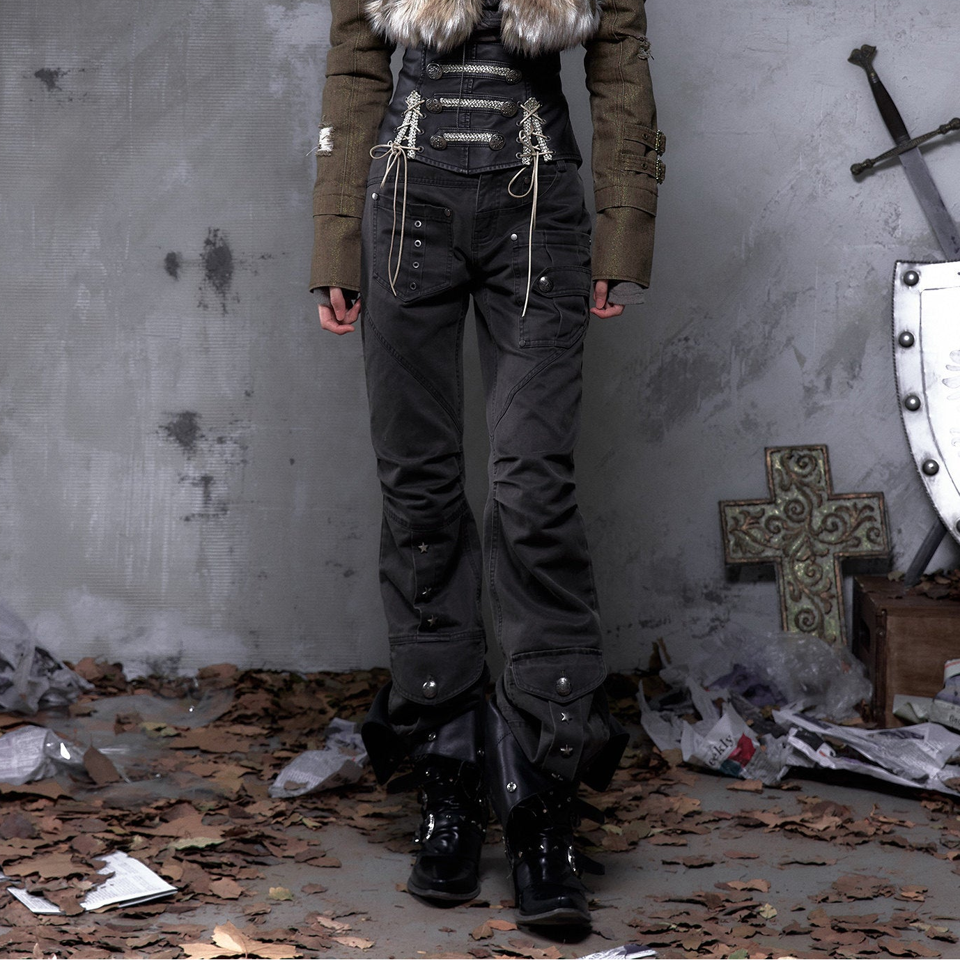 Wrinkle Washed Flare Suede Pants