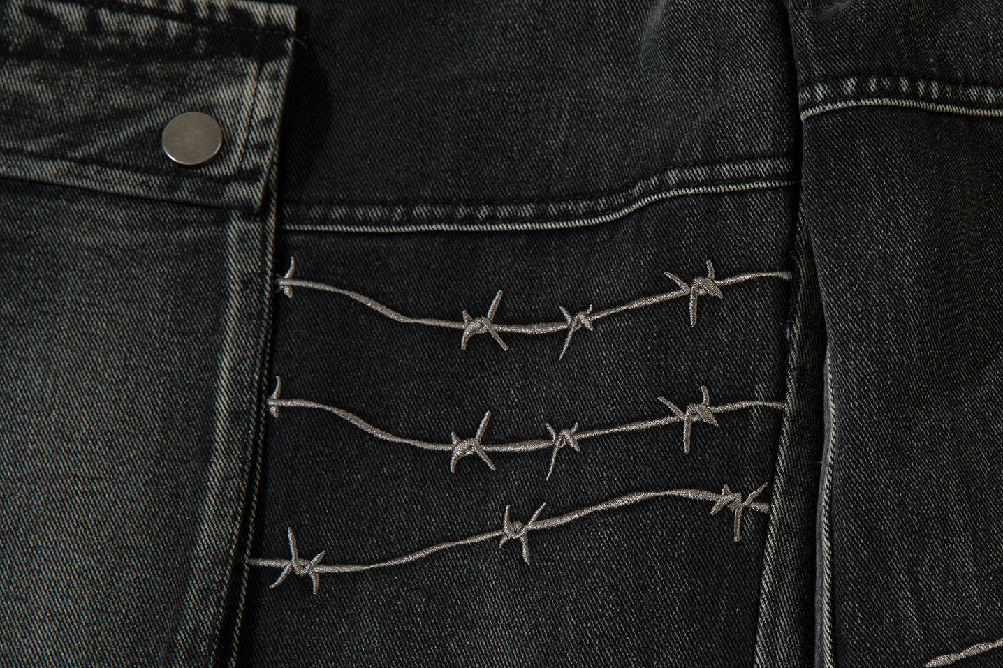 Cargo Pocket Embroidery Wide Leg Denim Jeans
