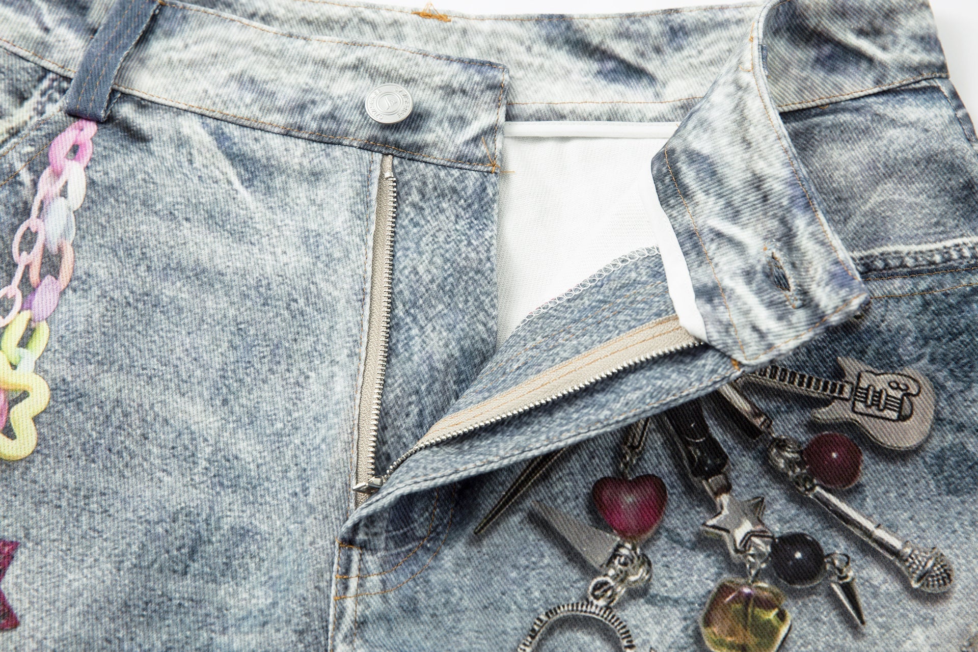 Washed Charm Patch Wide Leg Cropped Denim Jeans