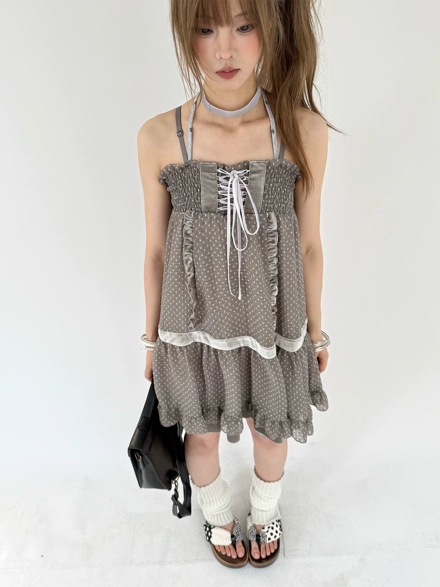 Polka Dot Patchwork Spaghetti Strap Dress