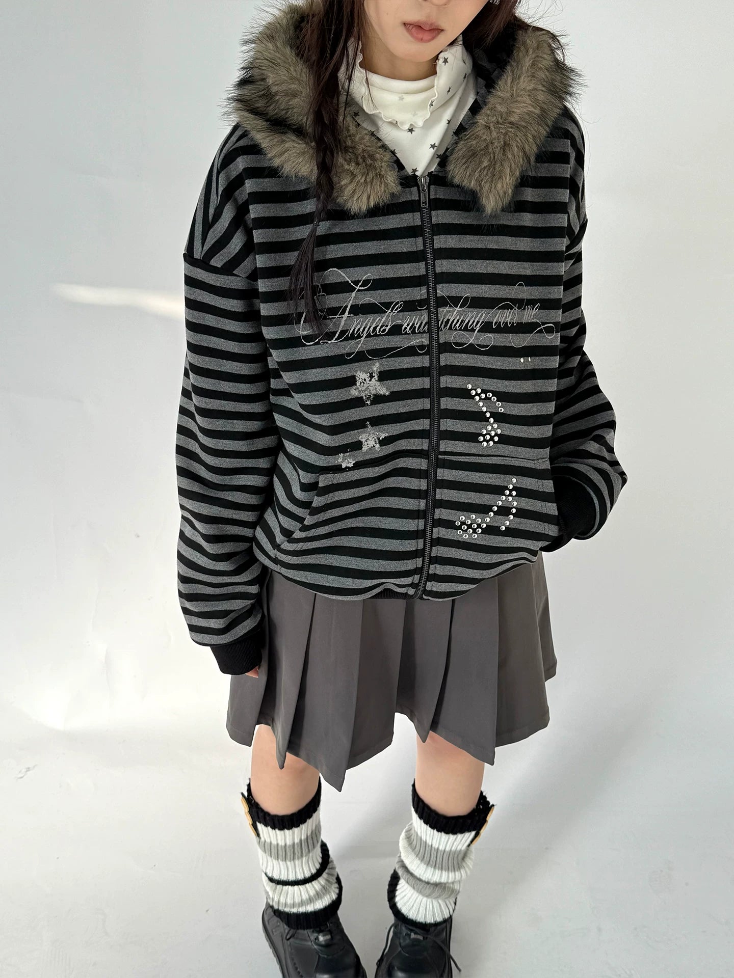 Detachable Fur Collar Fleece Lining Hooded Jacket
