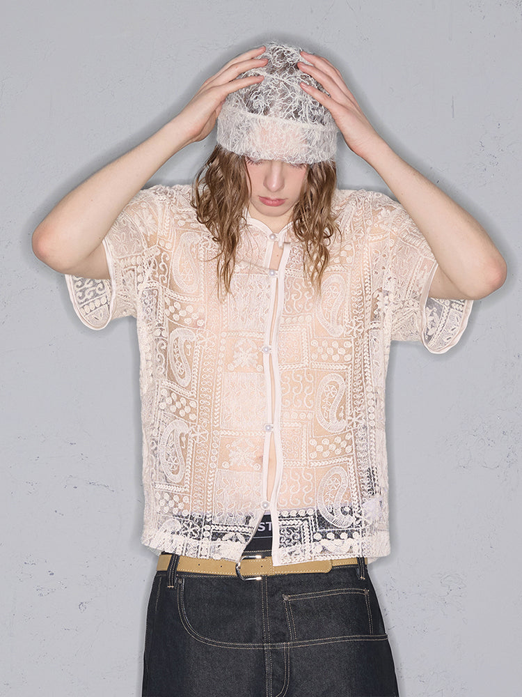 Camisa extragrande de manga corta con capucha de jacquard