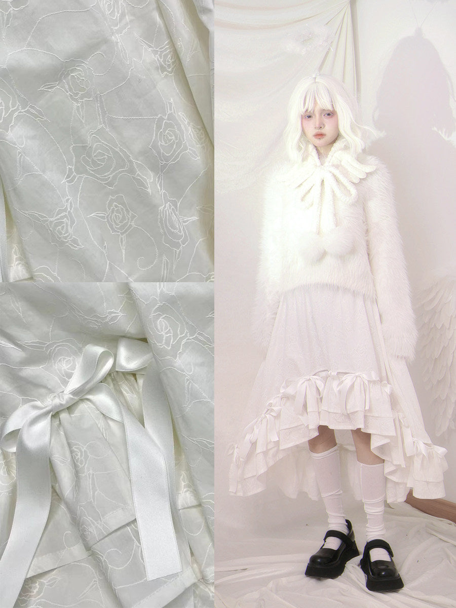 Irregular Bow Elastic Waist Long Skirt