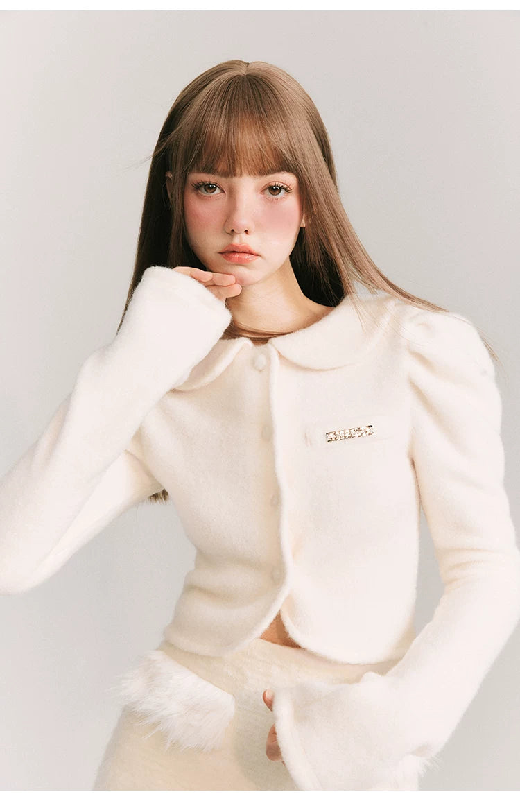 Cropped Round Collar Button Jacket
