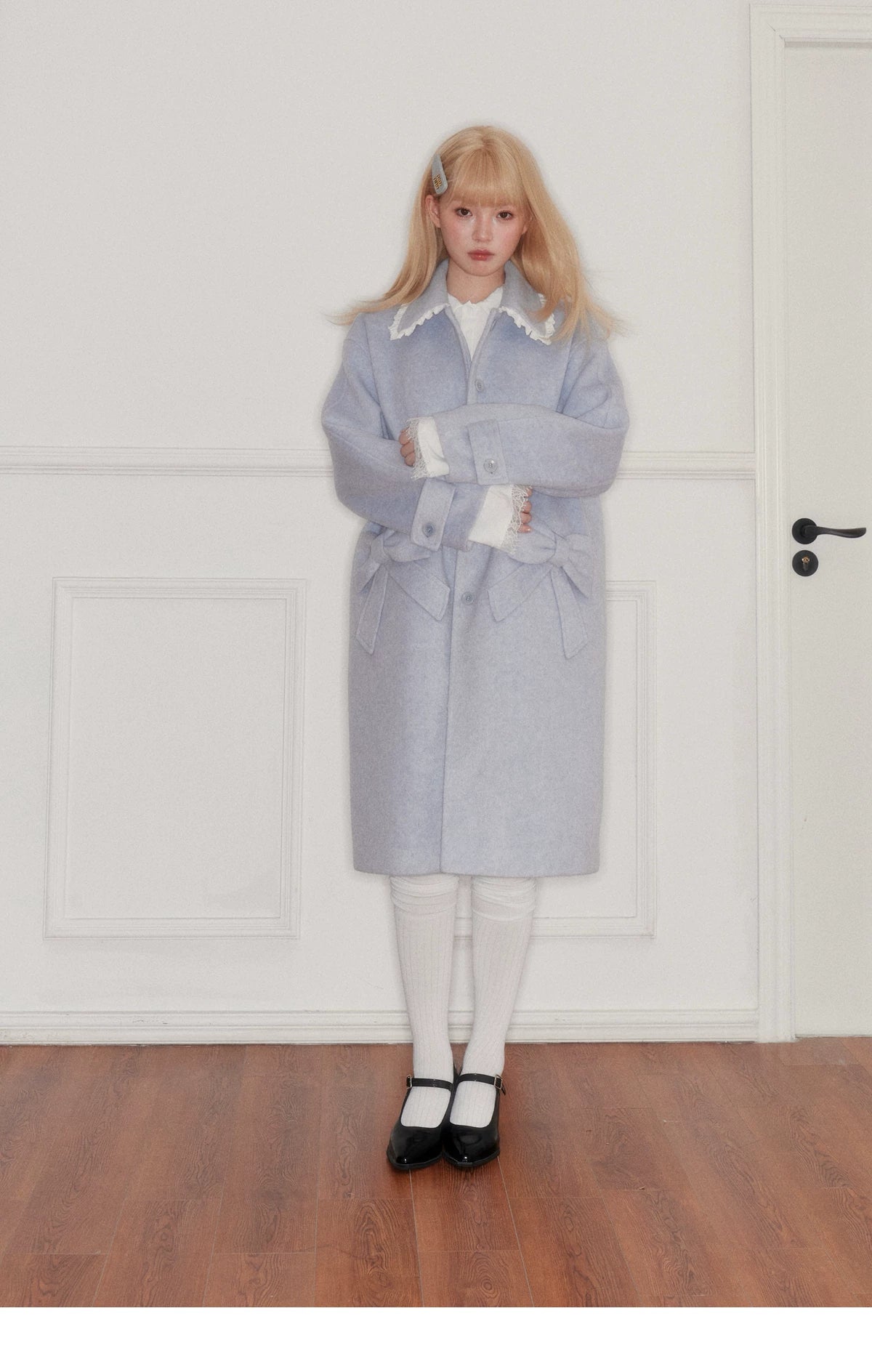 Lace Collar And Ribbon-Detail Coat