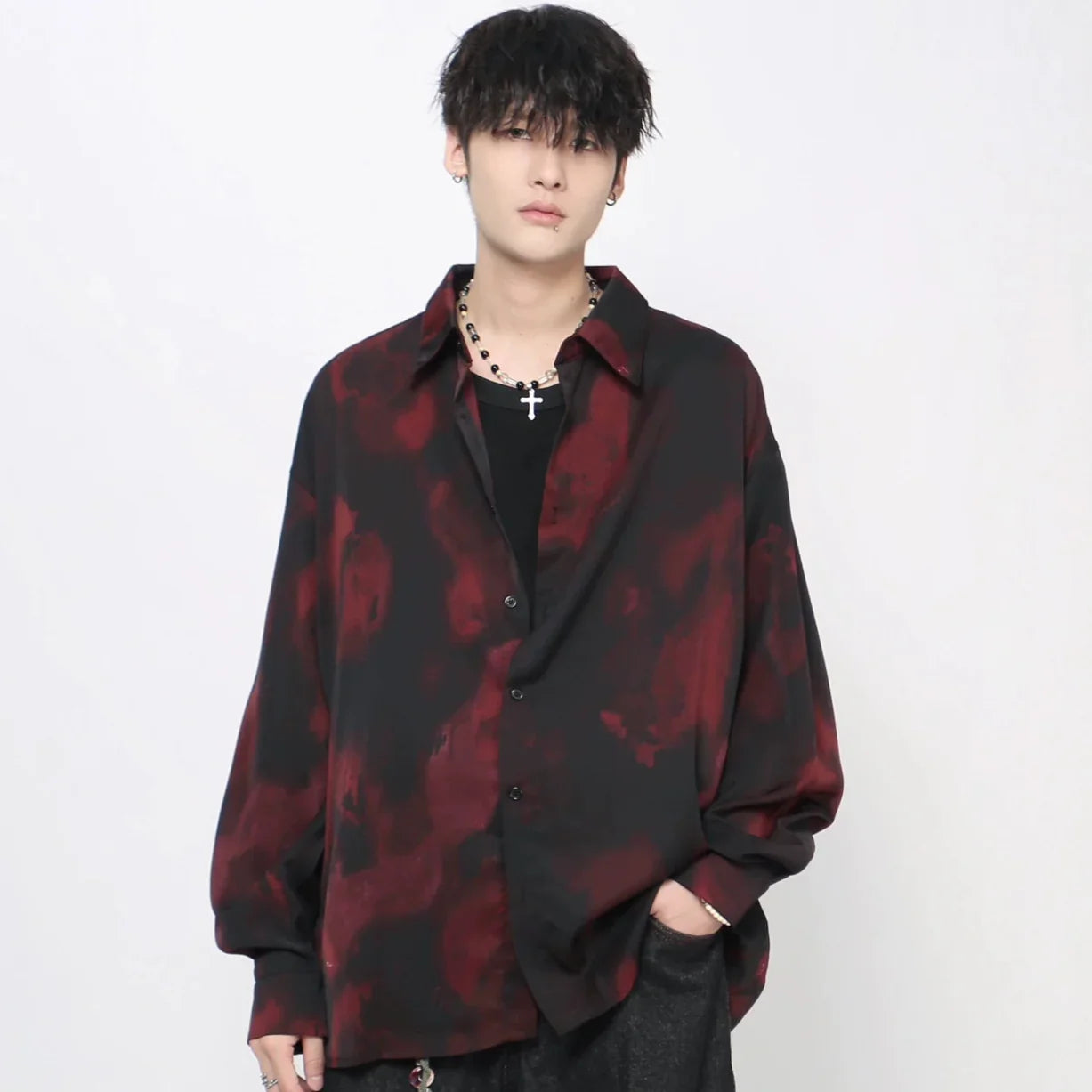 Gradient Tie-Dye Drape Long Sleeve Shirt