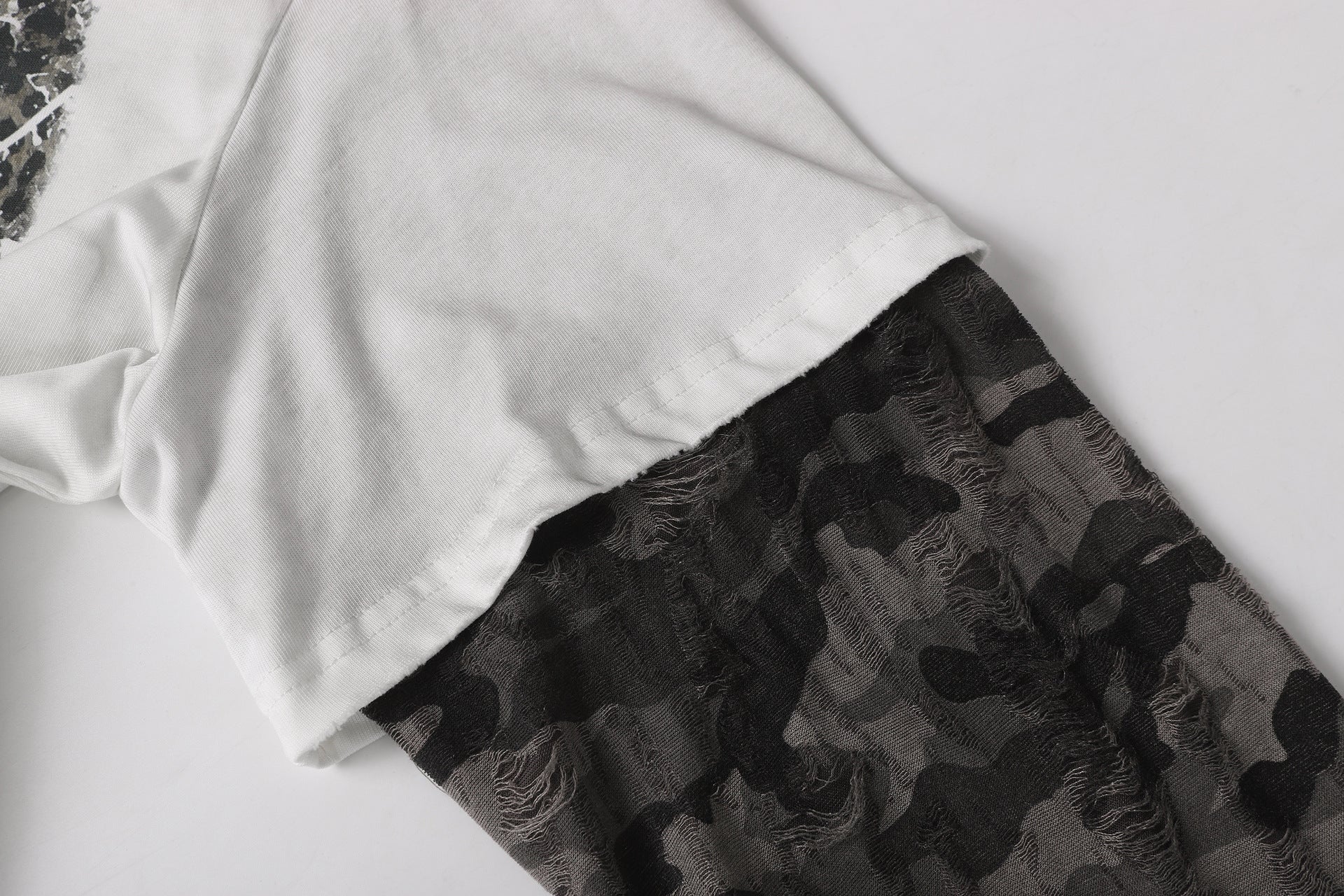 Fake Layered Camo Letter Print Washed Long Sleeve T-Shirt