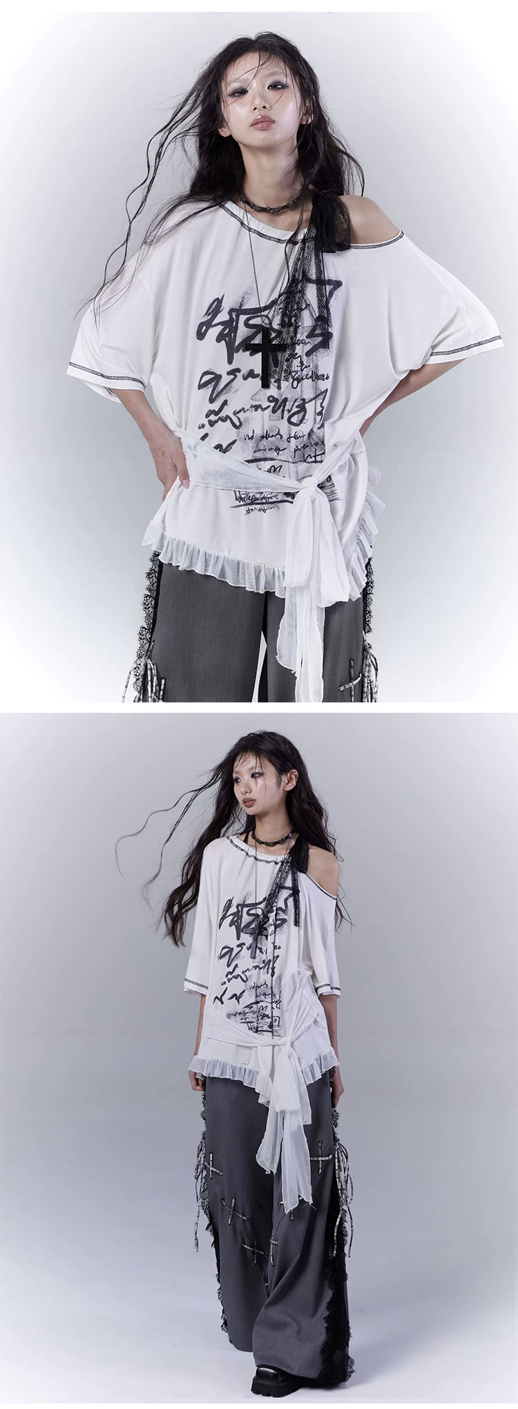 Design Print Sheer Oversize Short Sleeve T-Shirt