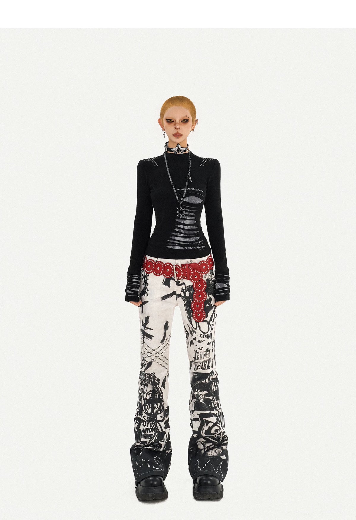 Ink Print Design Denim Jeans