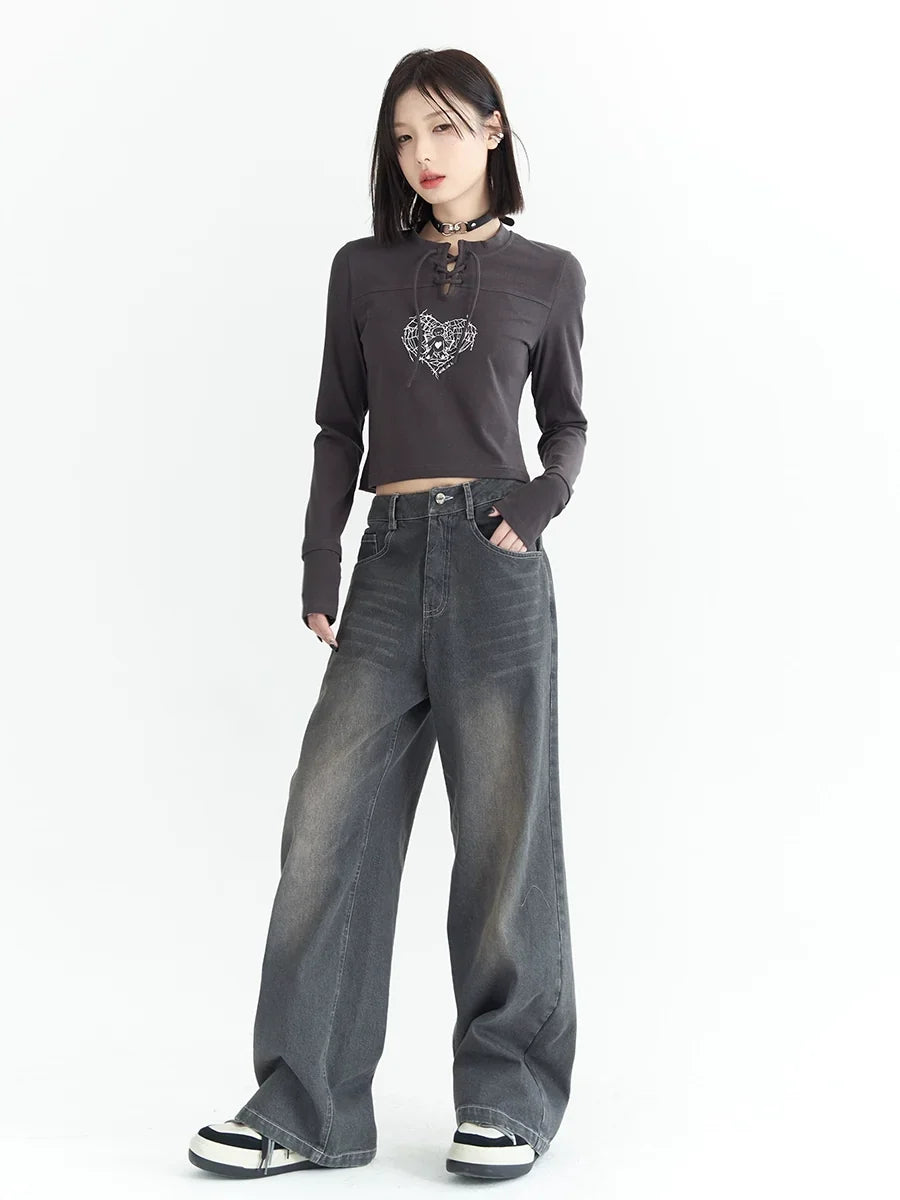 Washed Wide-Leg Denim Jeans
