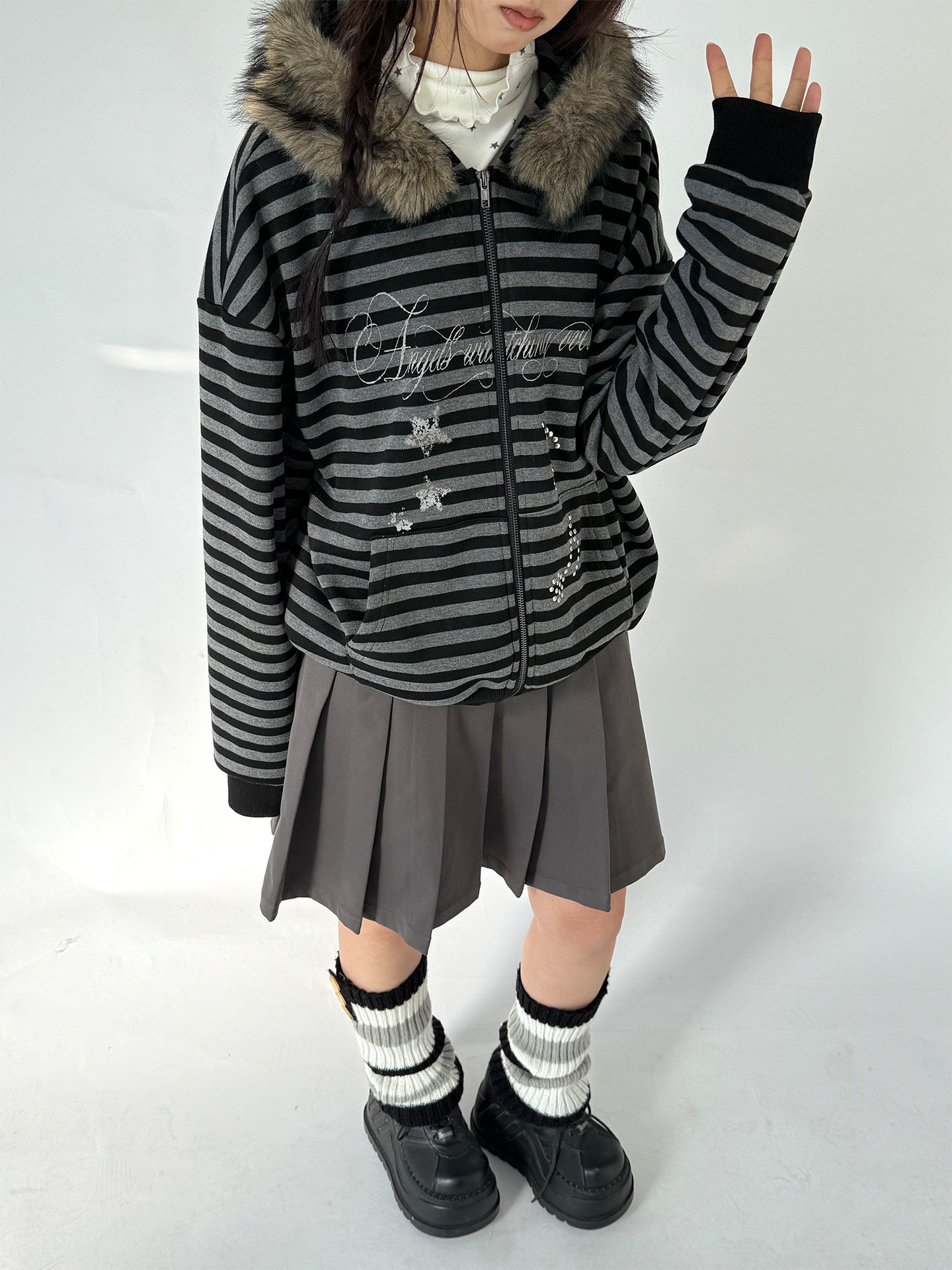 Detachable Fur Collar Fleece Lining Hooded Jacket