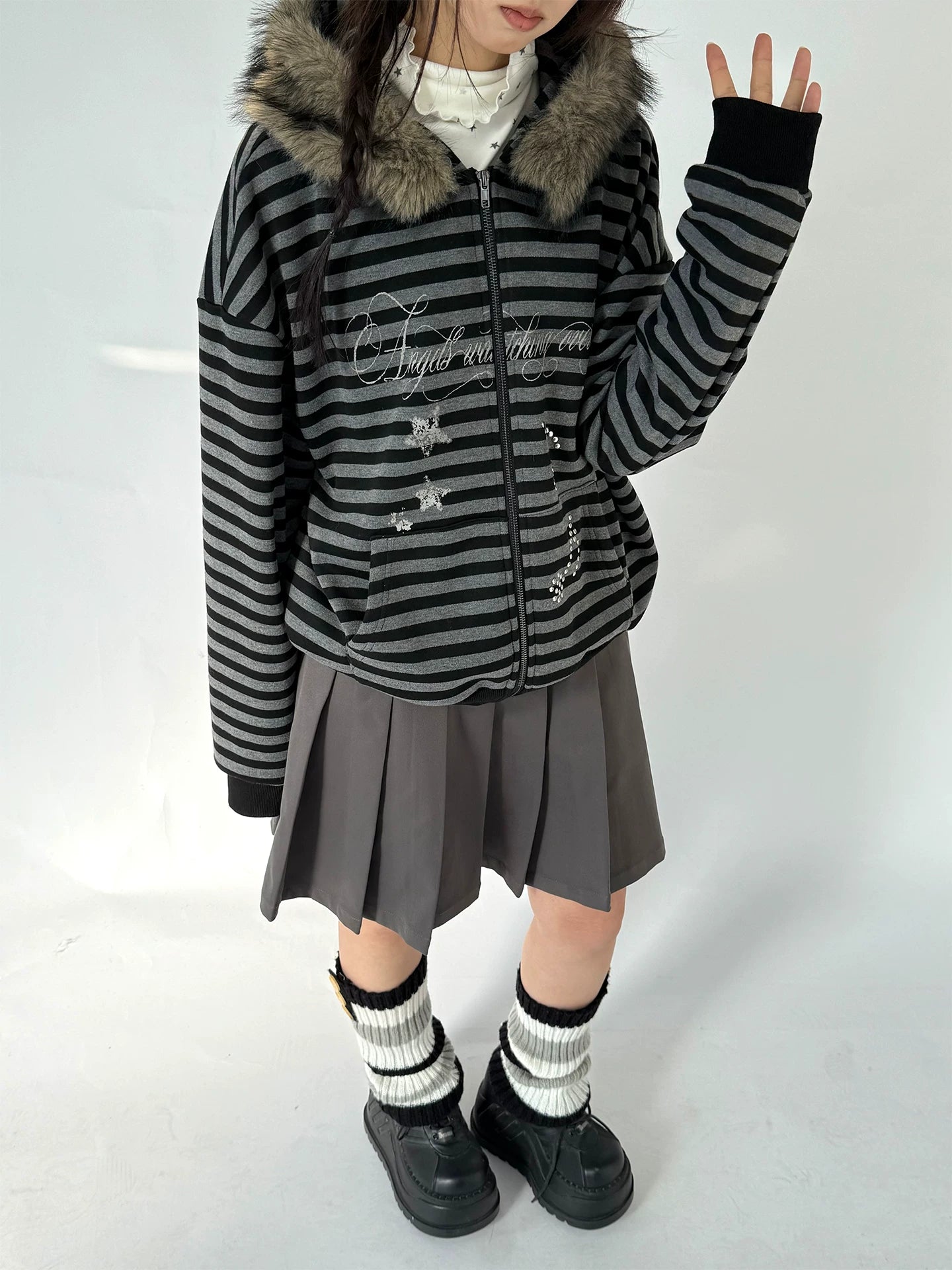 Detachable Fur Collar Fleece Lining Hooded Jacket