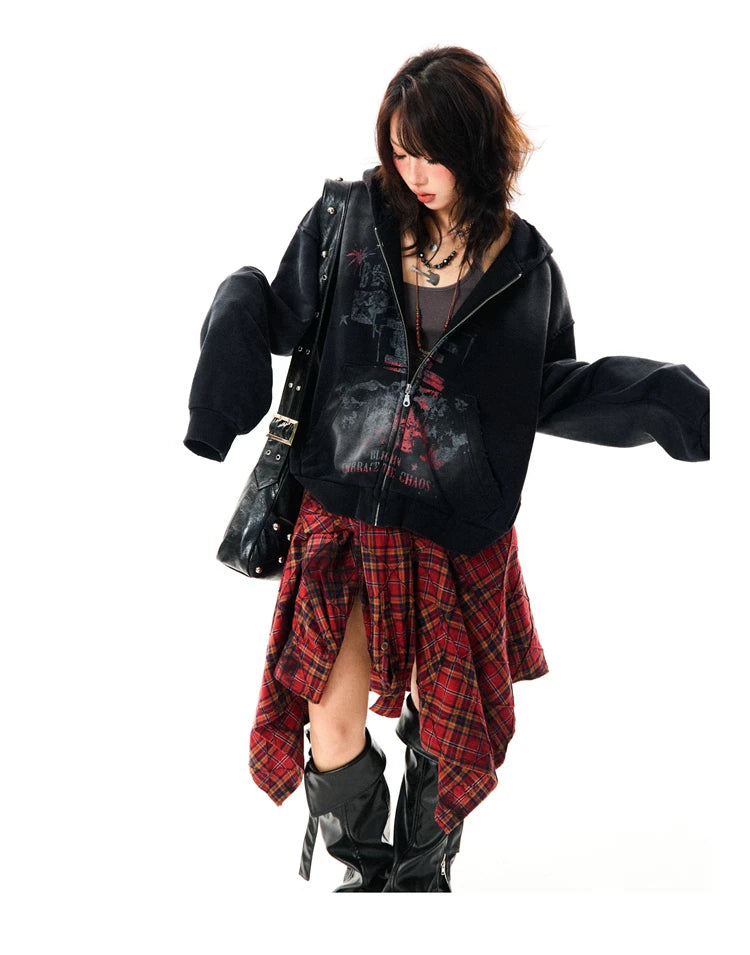 Paint Splash Graphic Print Oversize Zipper Hoodie