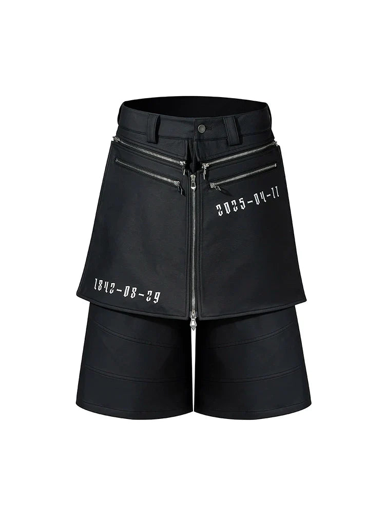 Pantalones de cuero sintético con cremallera metálica deconstruida y capas falsas
