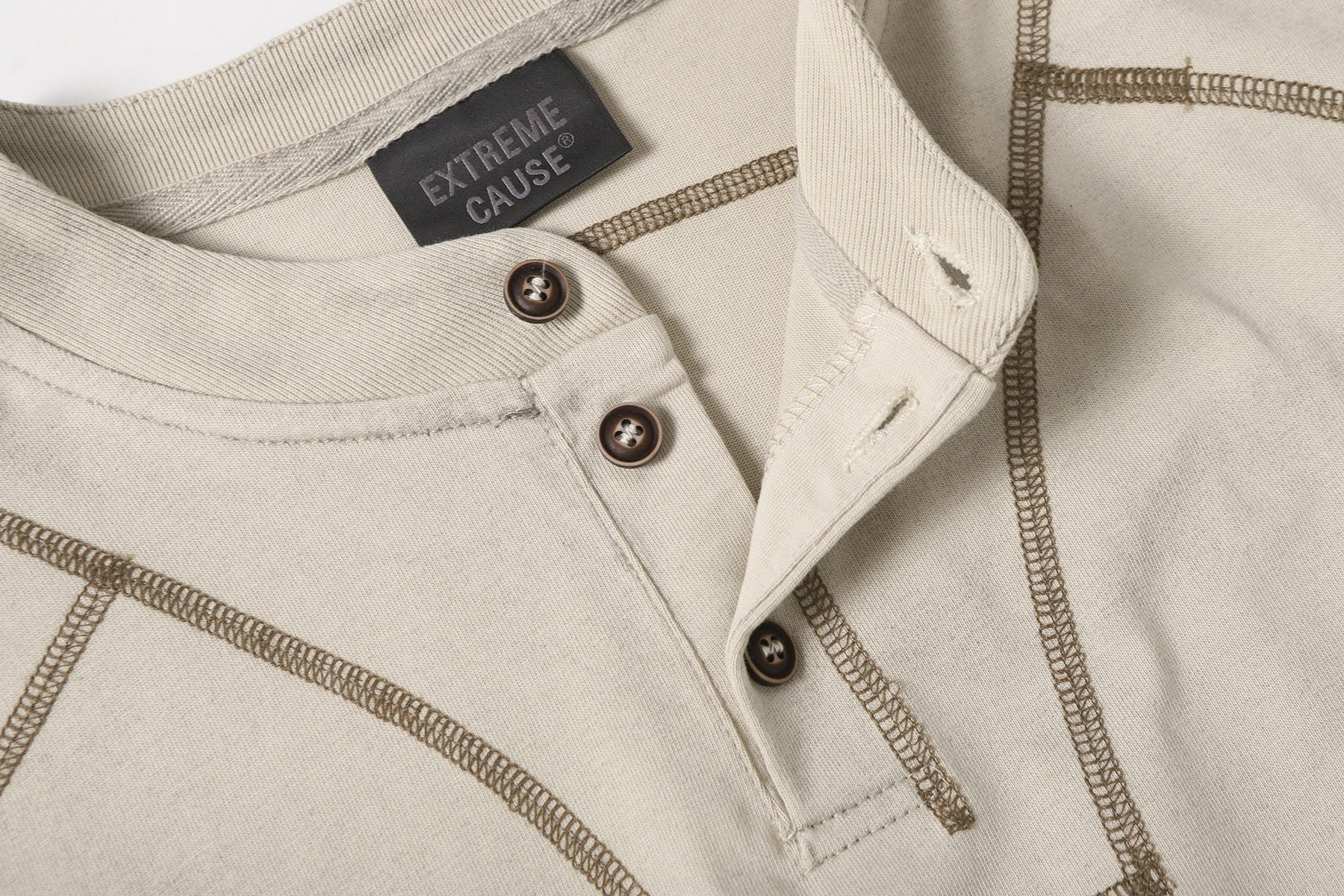 Semi-Open Collar Washed Short Sleeve T-Shirt