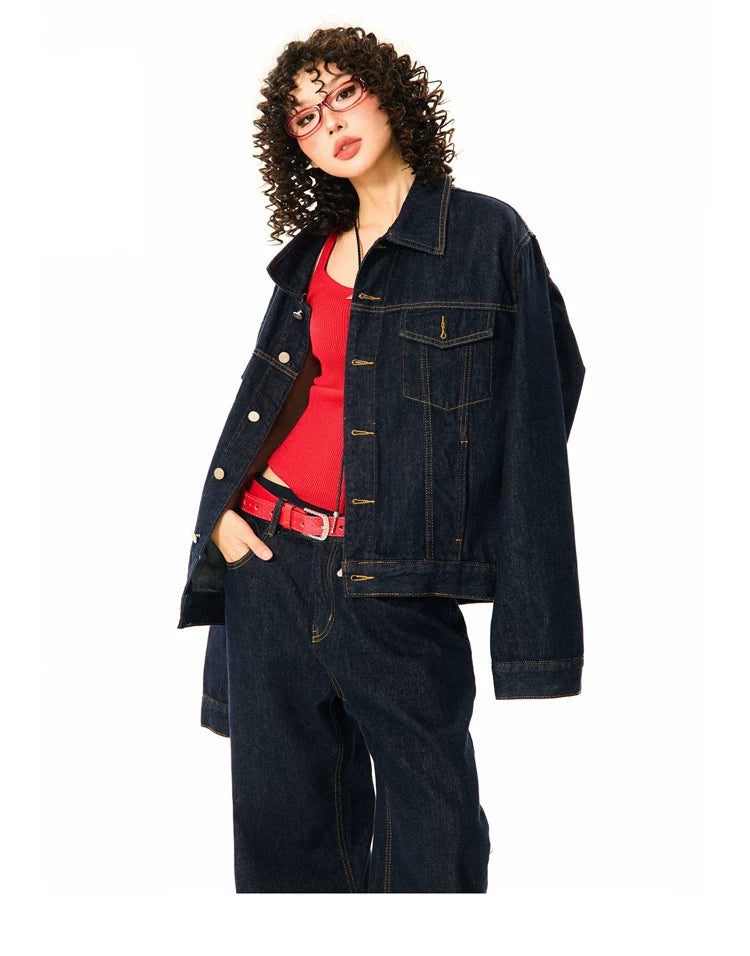 Button Oversize Denim Jacket & Wide Leg Denim Jeans Setup
