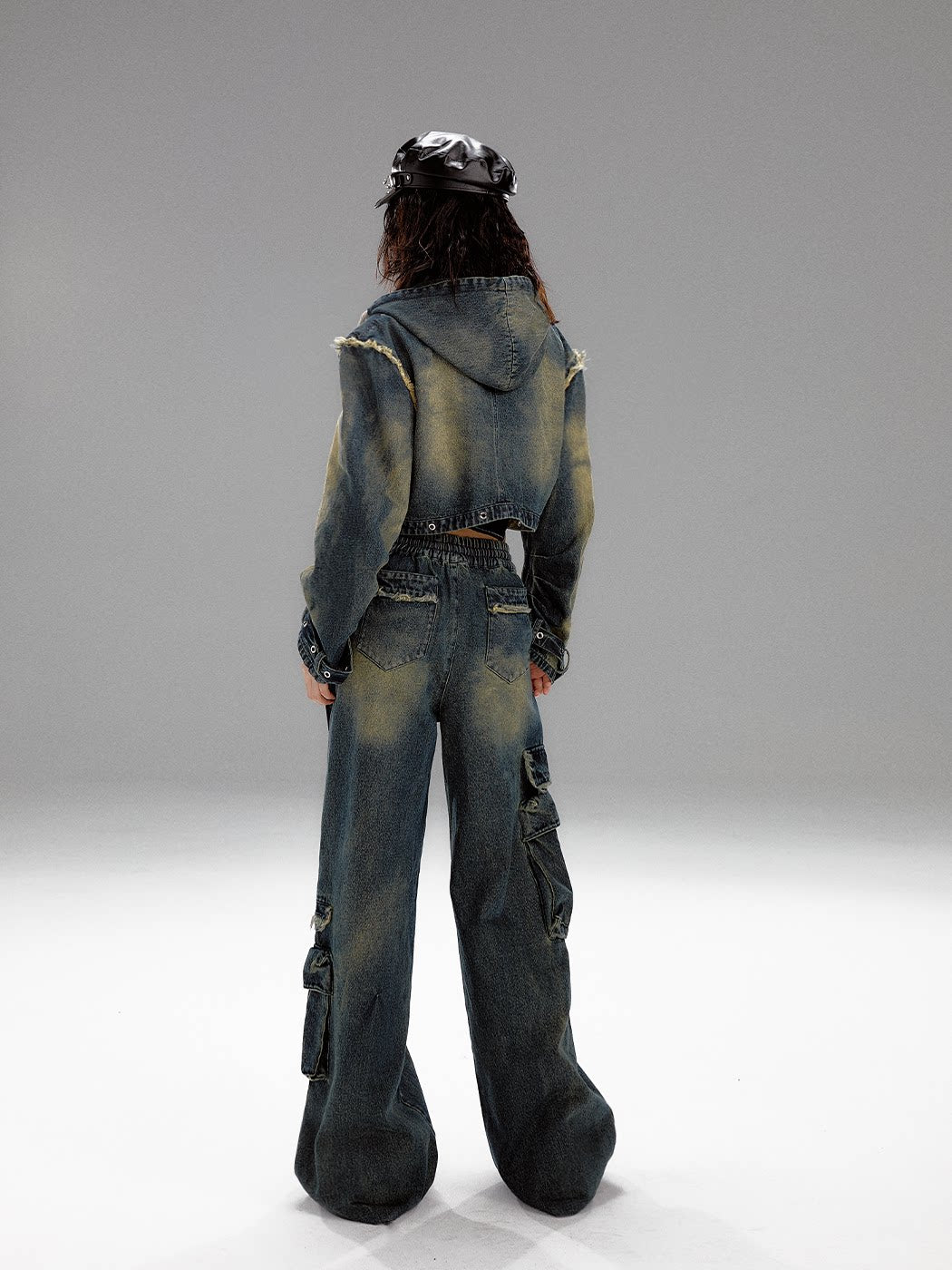 Washed Graffiti Wide-Leg Straight Dnim Jeans