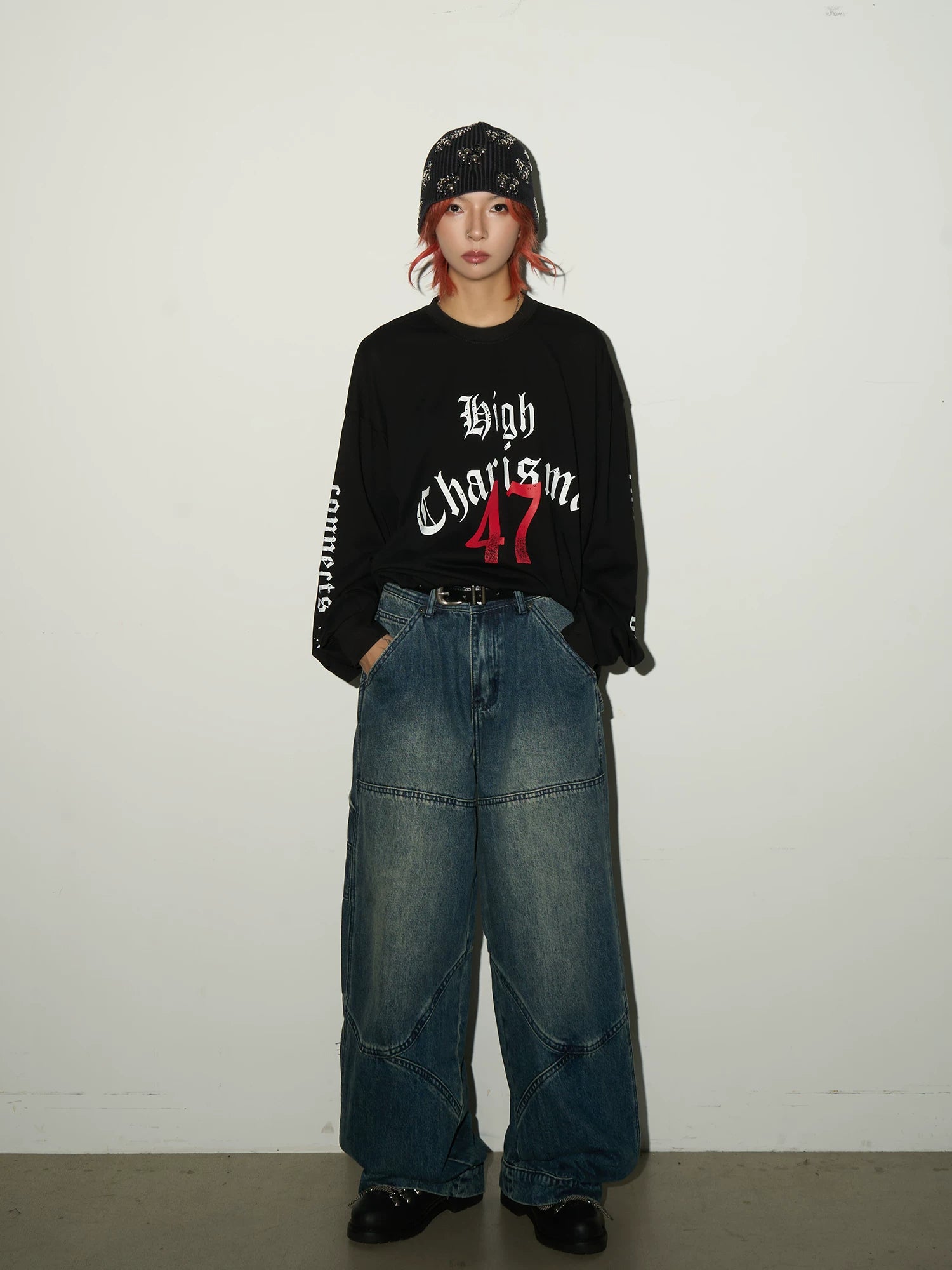 Gothic Print Damage Long Sleeve T-Shirt