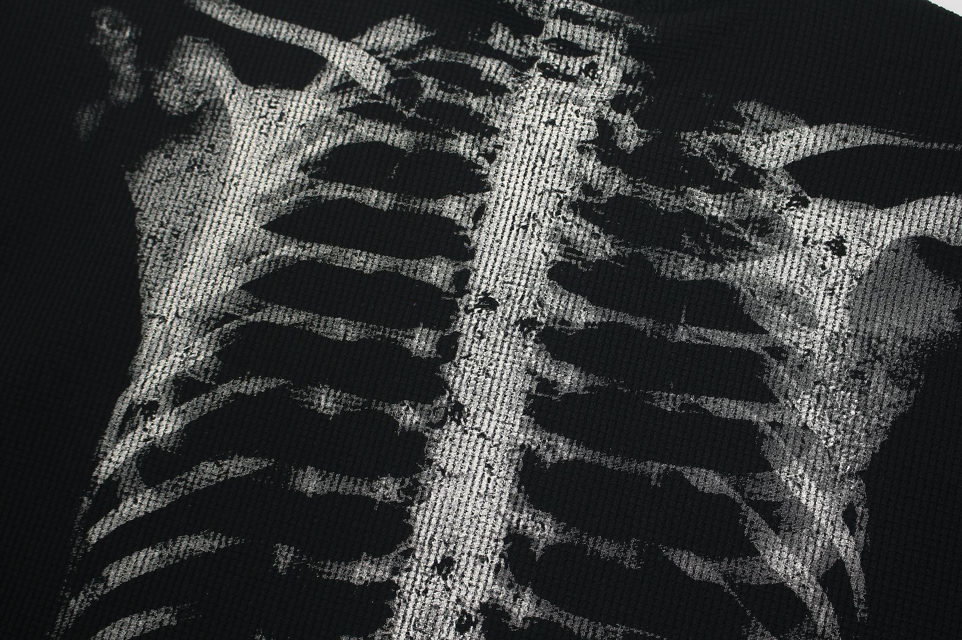 Skeleton Print Waffle Short Sleeve T-Shirt