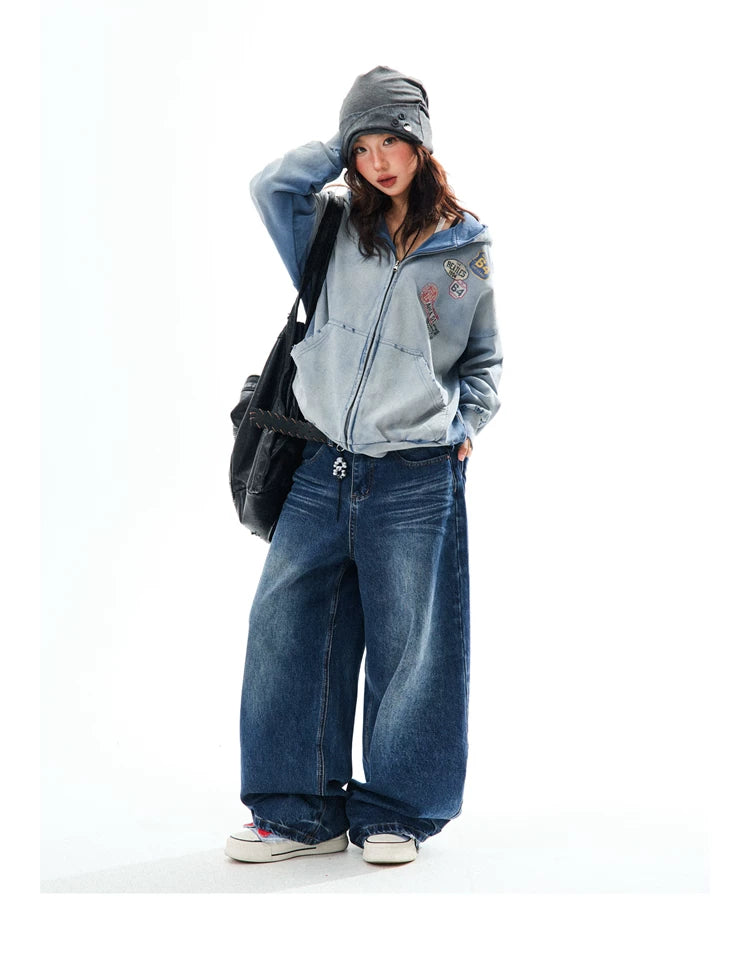Washed Oversize Zip-Up Hoodie