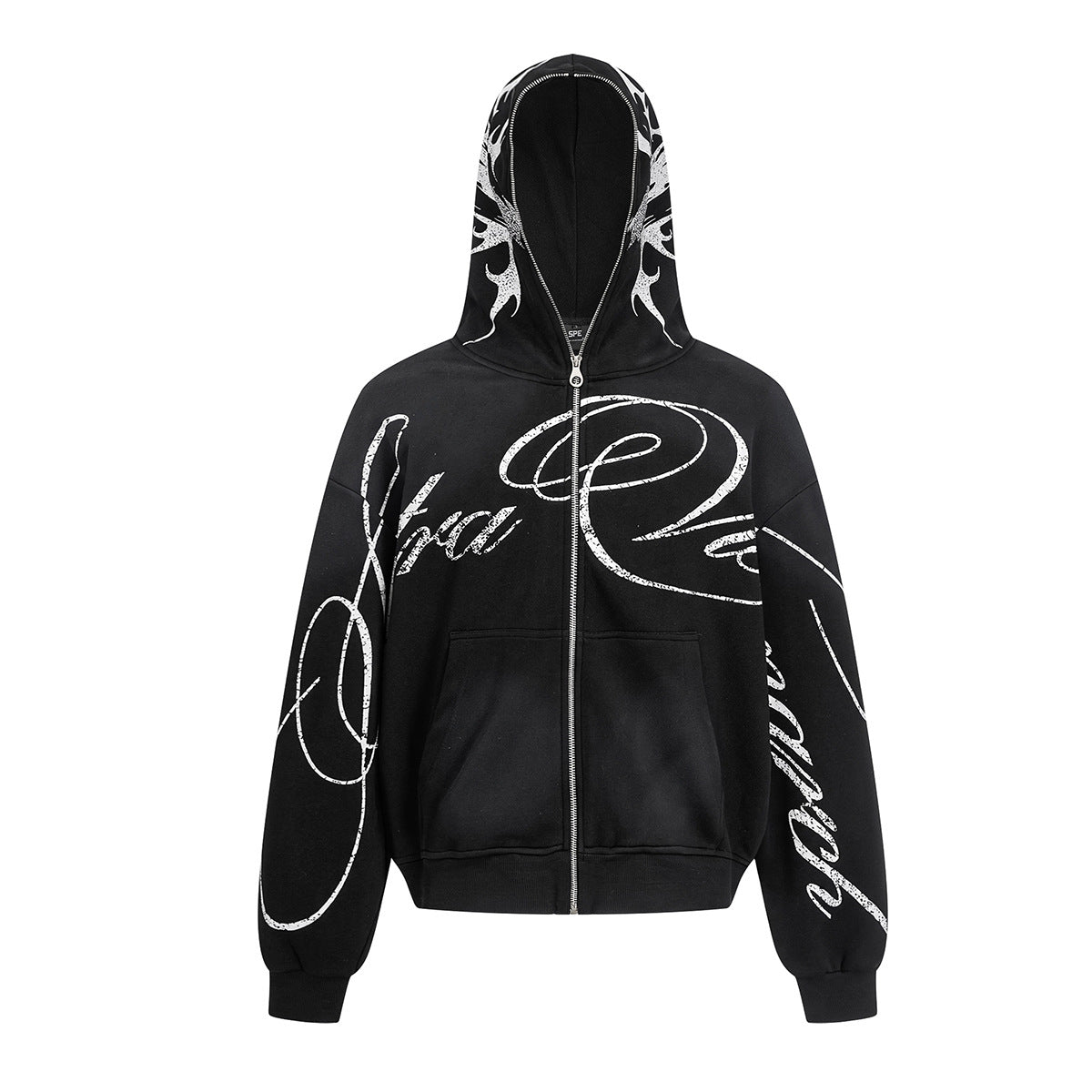 Letter Tribal Print Zipper Hoodie
