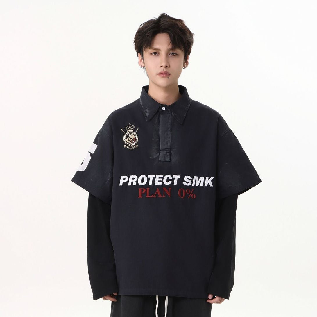 Dirty Washed Fake Layered Long Sleeve T-Shirt