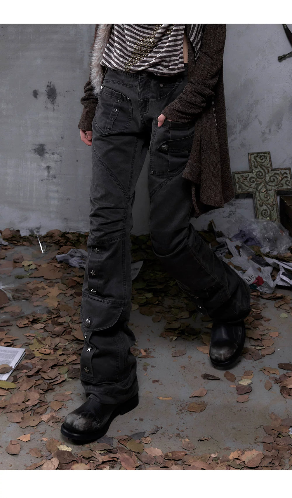 Wrinkle Washed Flare Suede Pants