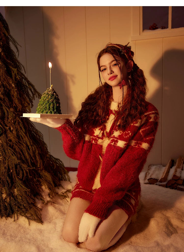 Jacquard Knit Sweater & Short Skirt Setup