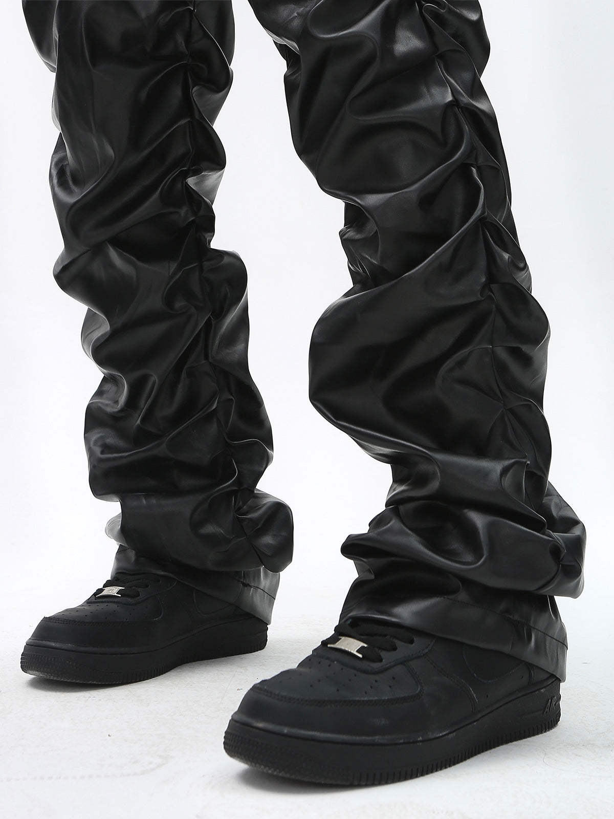 PU Leather Pleats Straight Pants