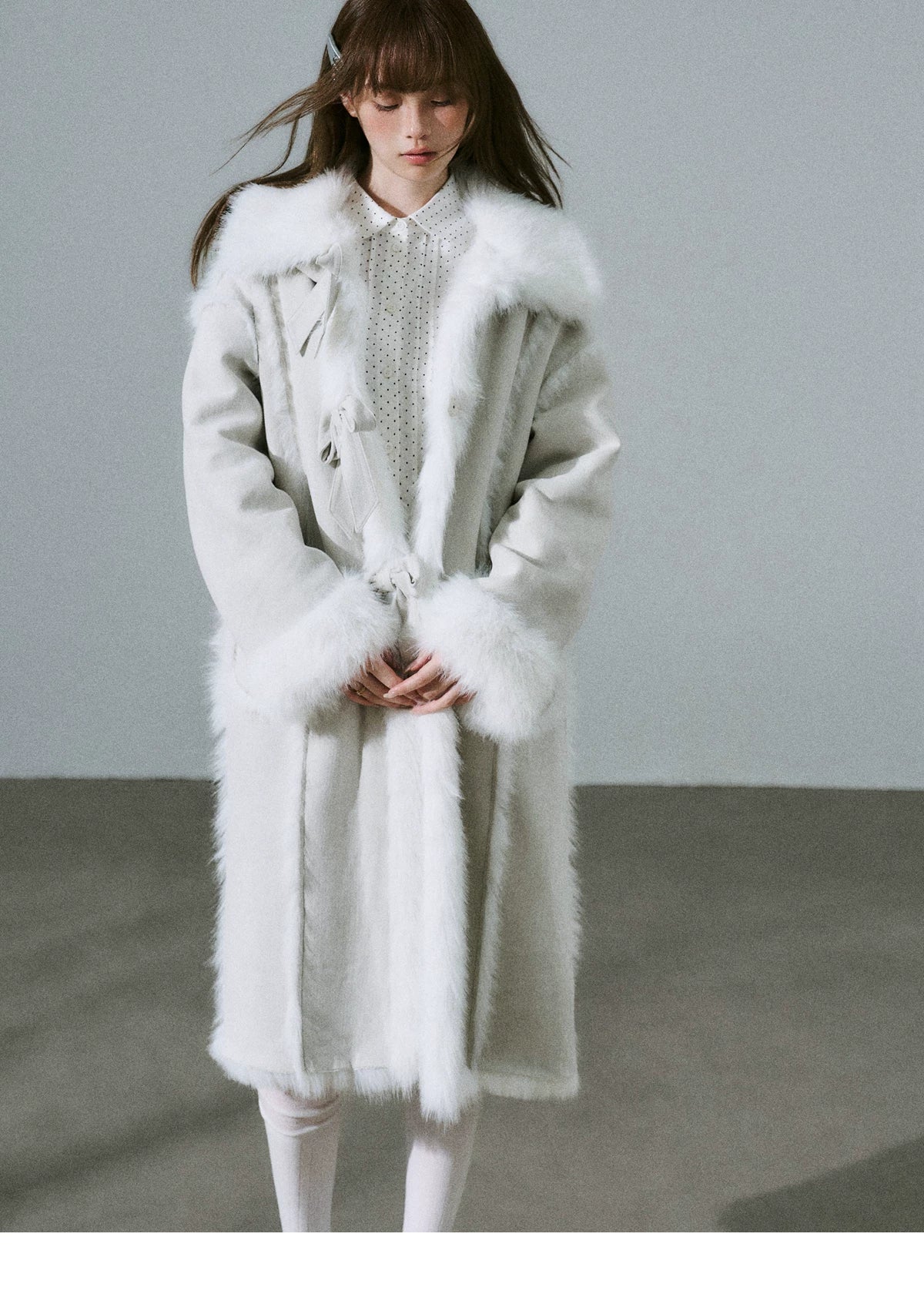 Bow Detail Fake Fur Trimmed Coat