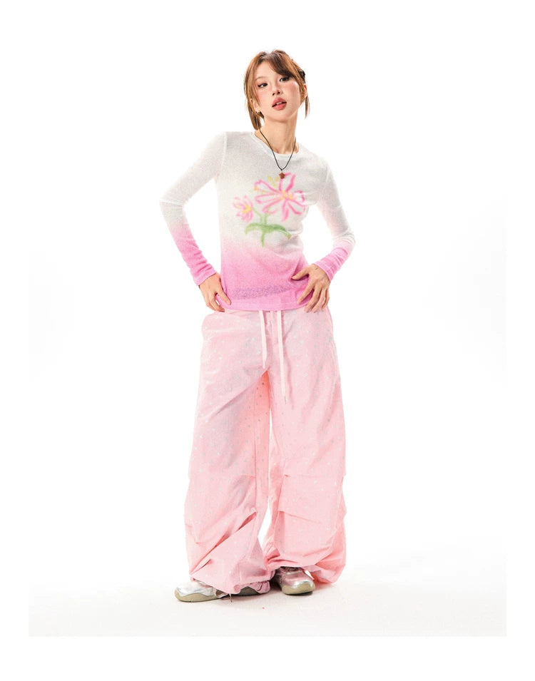 Allover Star Print Wide-Leg Pants