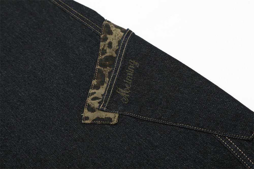 Leopard Print Pockets Cargo Jeans