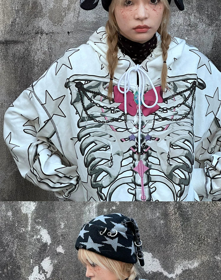 Star Print Rabbit Ear Knit Hat
