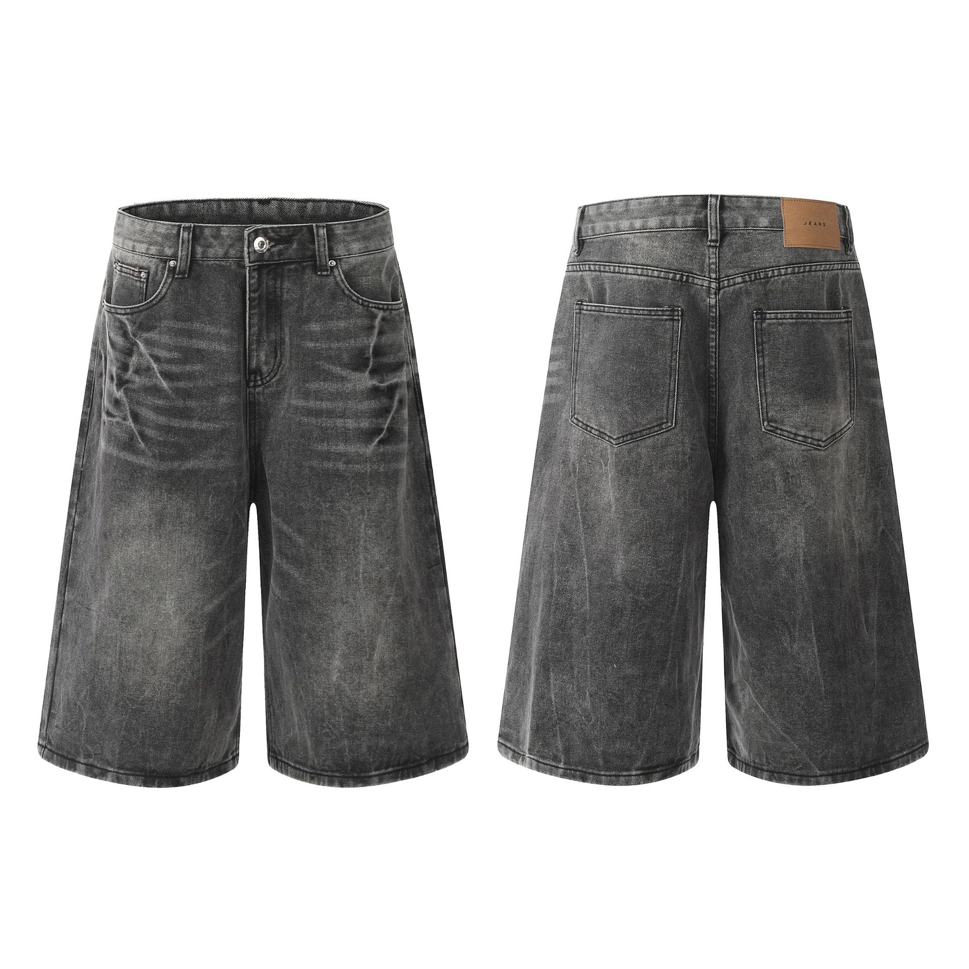 Washed Wide Leg Denim Jort