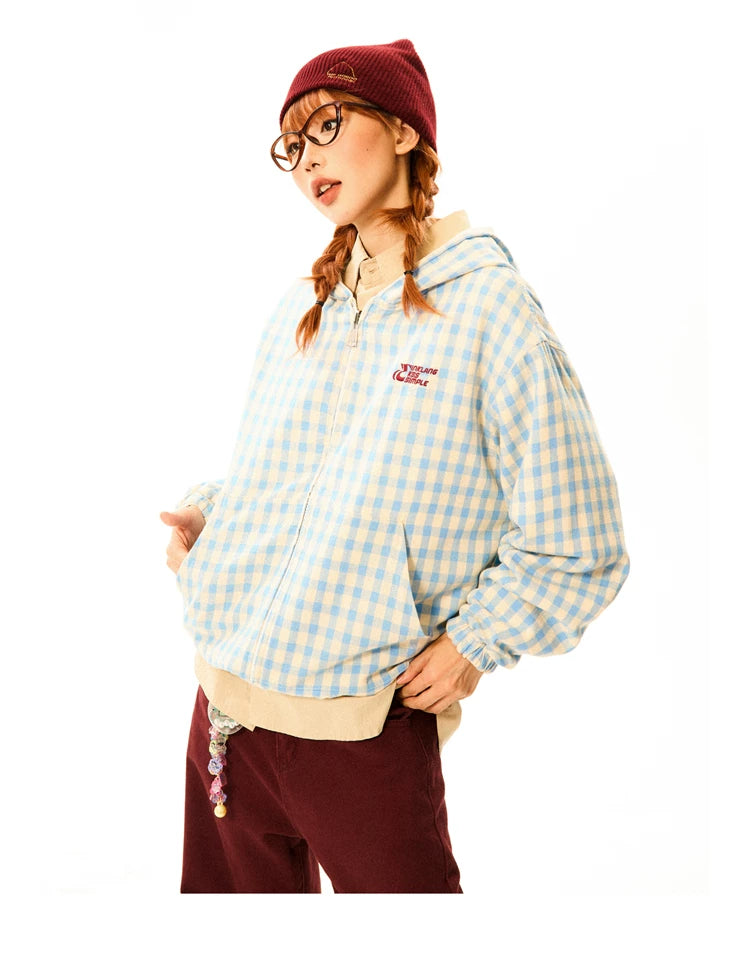 Gingham Logo Zipper Hoodie