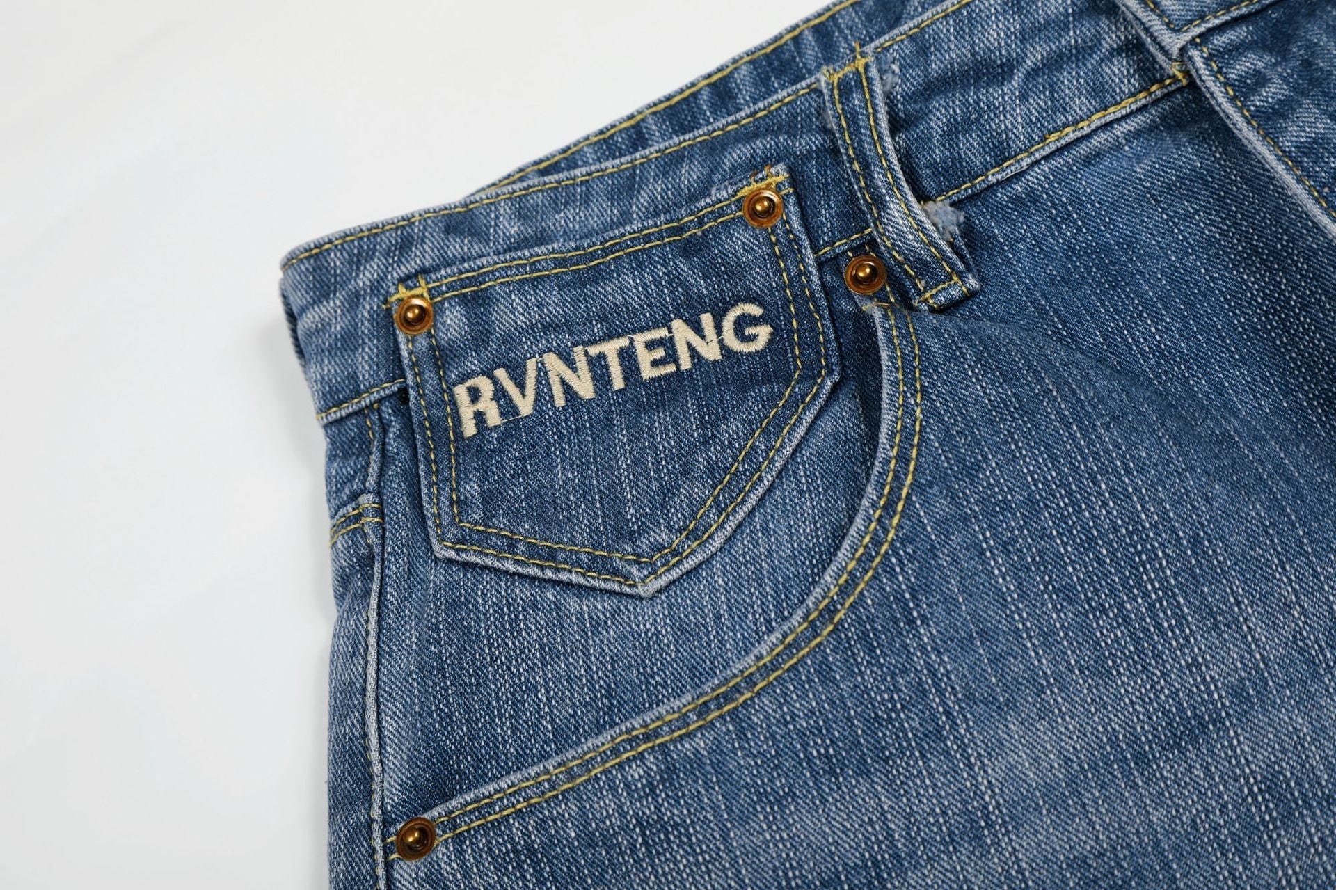 Washed Logo Embroidery Wide Leg Denim Jeans