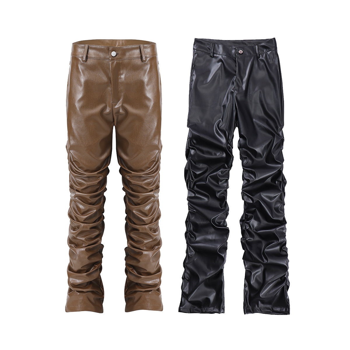 PU Leather Pleats Straight Pants