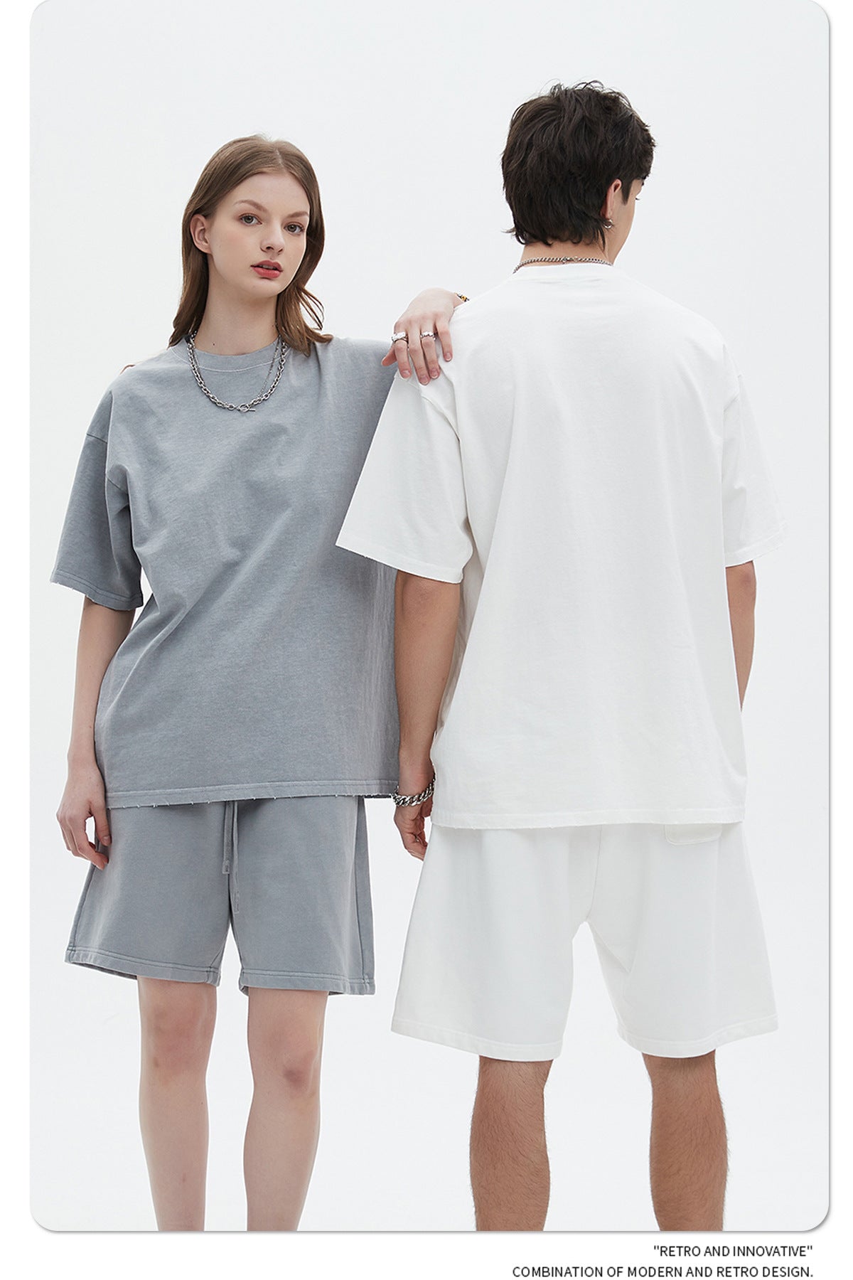 Washed Dyed Oversize Damage Short-sleeve T-shirt & Short Sweatpants Setup