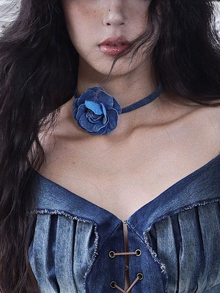 Denim Rose Necklace