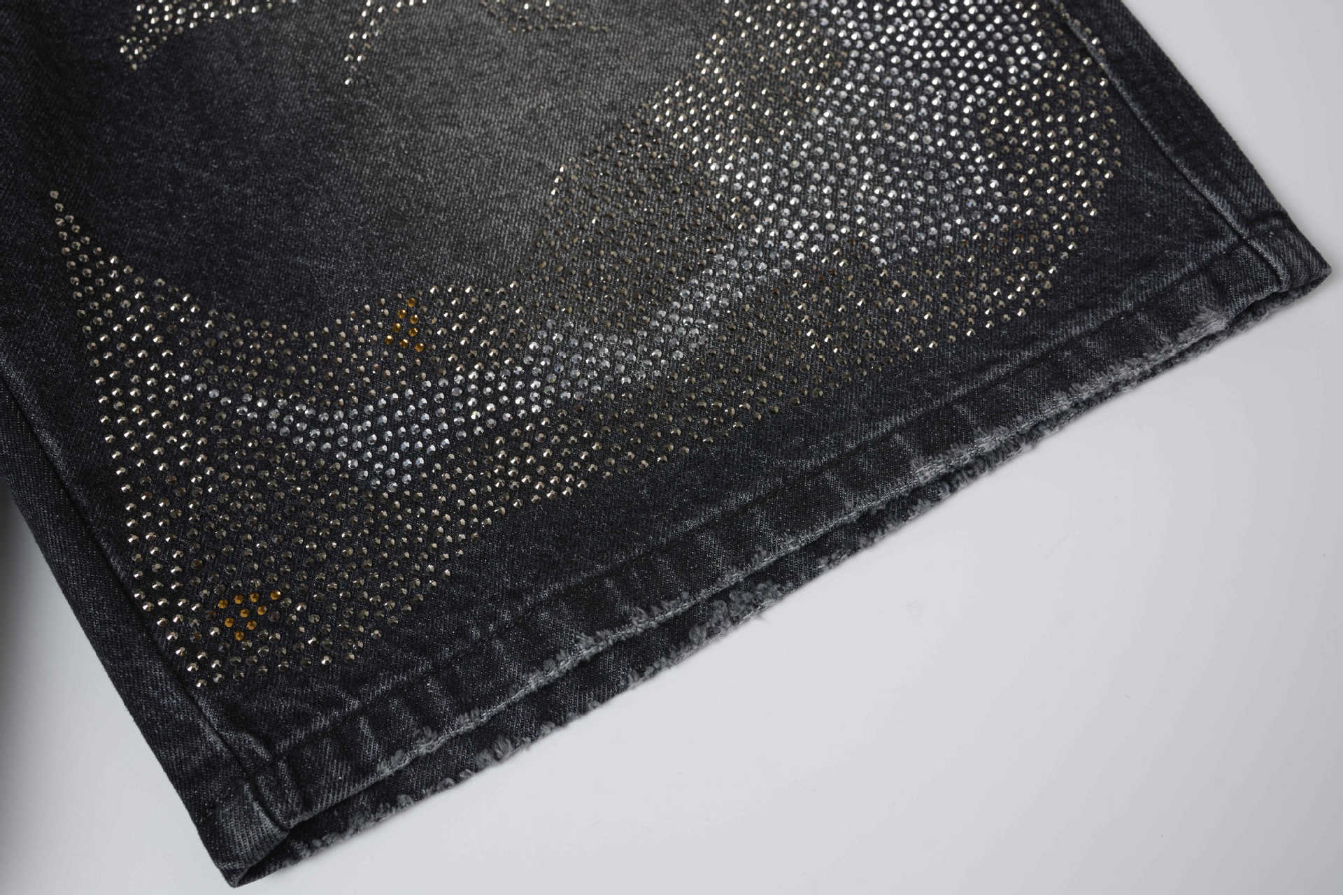 Rhinestone Camouflage Wash Denim Jort