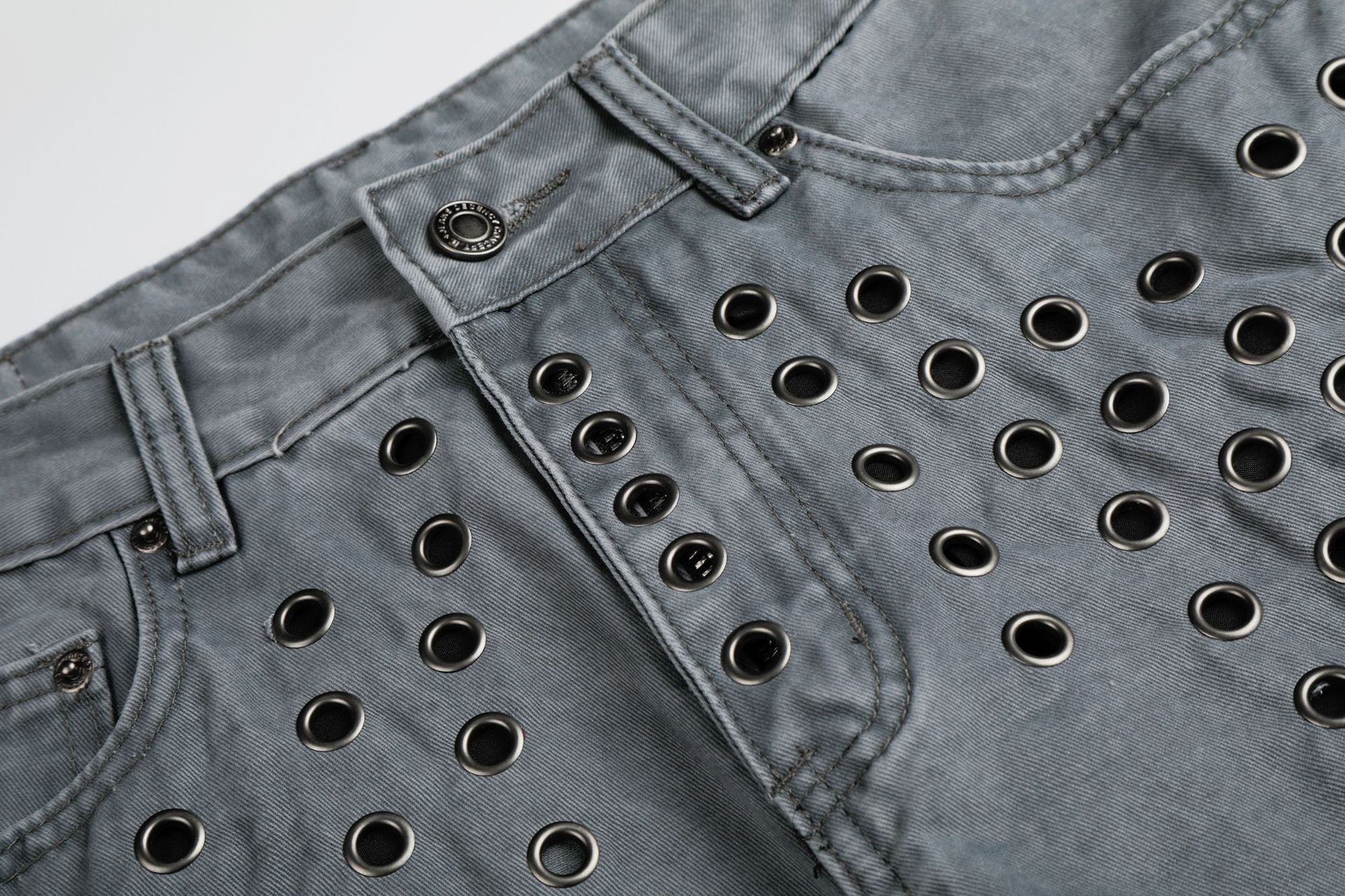 Washed Eyelet Wide Leg Denim Jeans